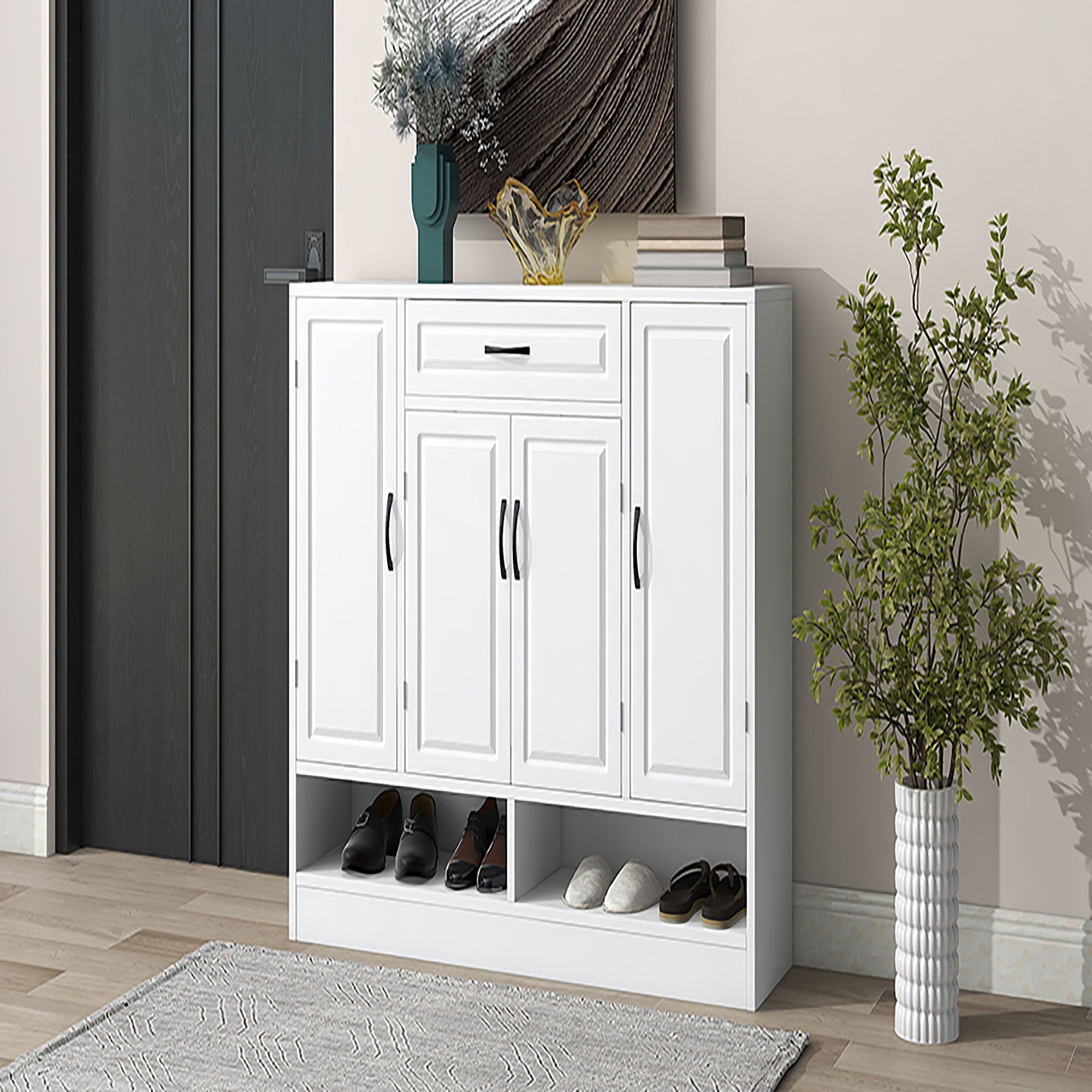 47 Inch Particle Board Modern Shoe Cabinet with Adjustable Shelves and Doors