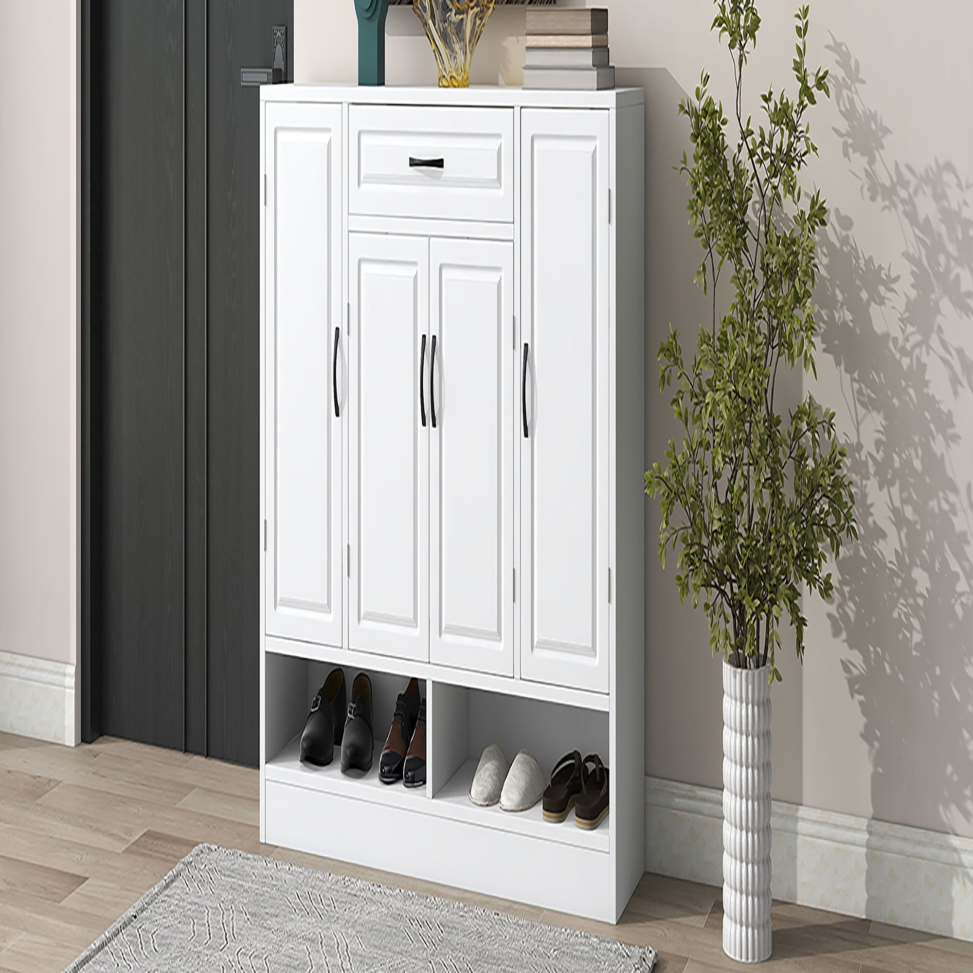 47 Inch Particle Board Modern Shoe Cabinet with Adjustable Shelves and Doors