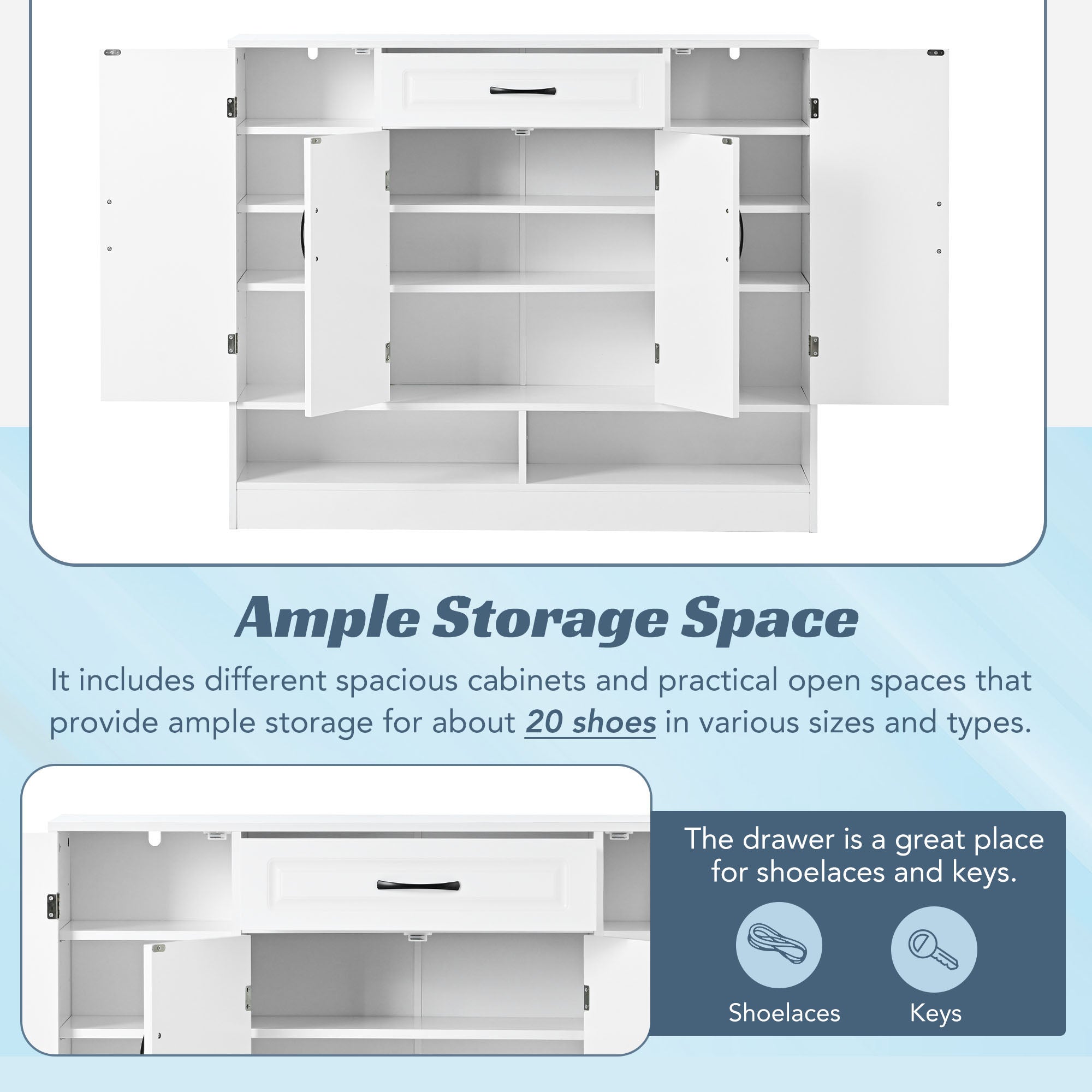47 Inch Particle Board Modern Shoe Cabinet with Adjustable Shelves and Doors