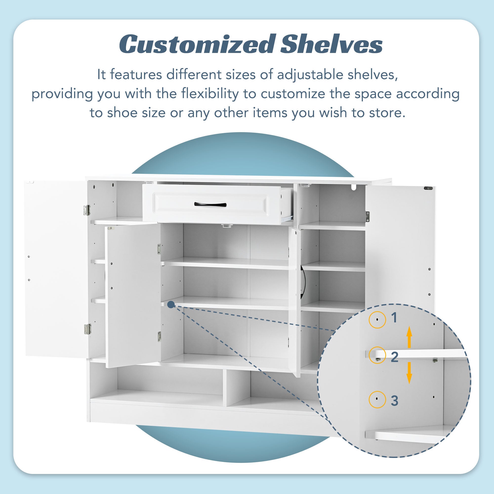 47 Inch Particle Board Modern Shoe Cabinet with Adjustable Shelves and Doors