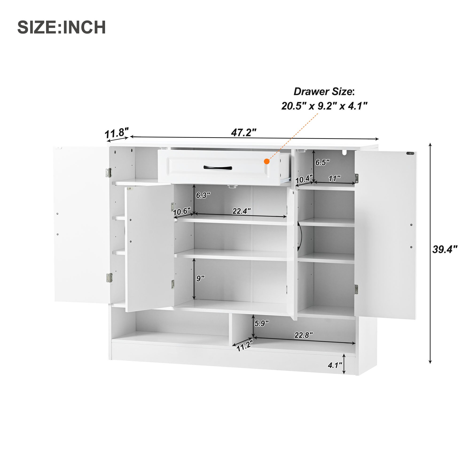 47 Inch Particle Board Modern Shoe Cabinet with Adjustable Shelves and Doors