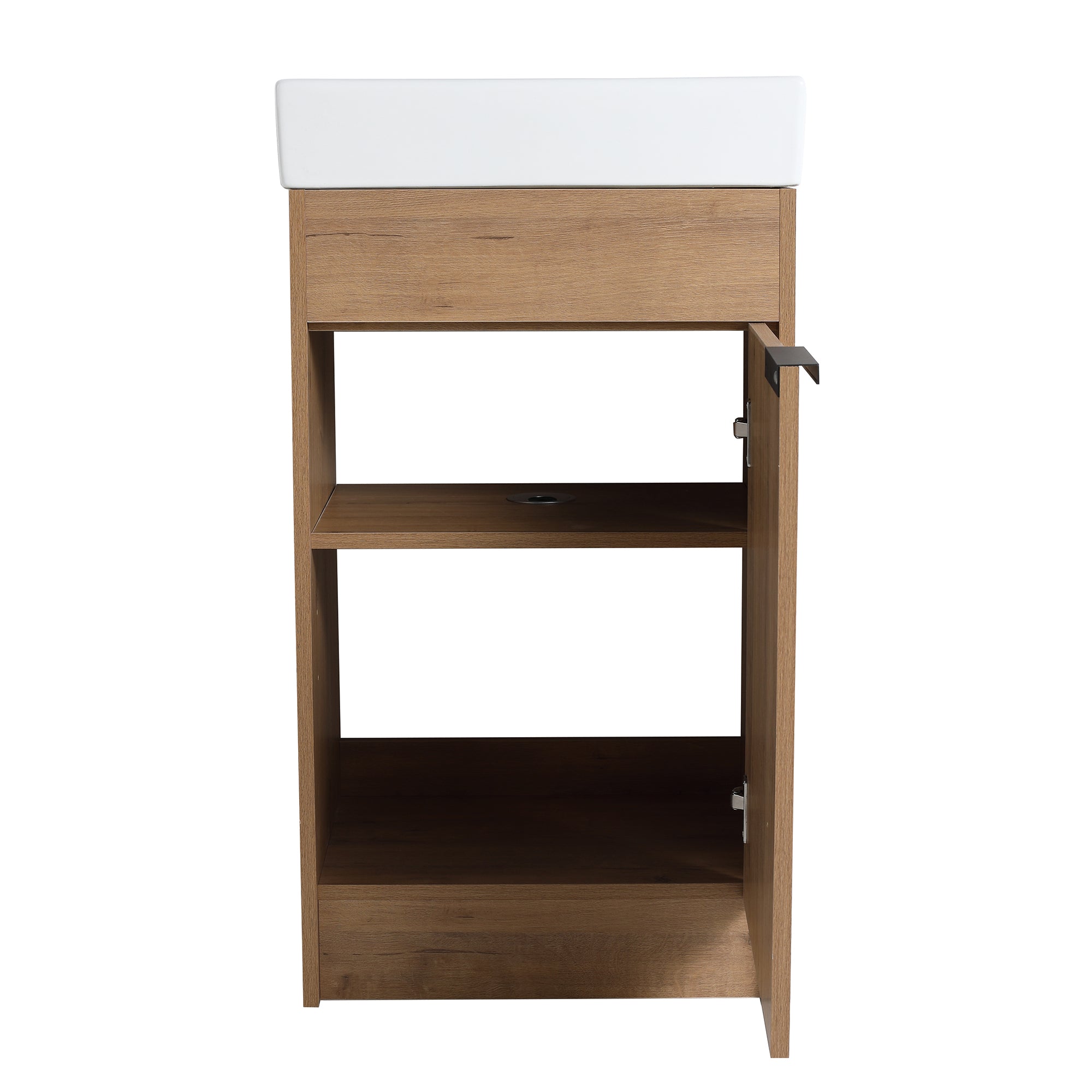 18 inch Plywood Freestanding Bathroom Vanity Set with Adjustable Shelf and Integrated Ceramic Sink