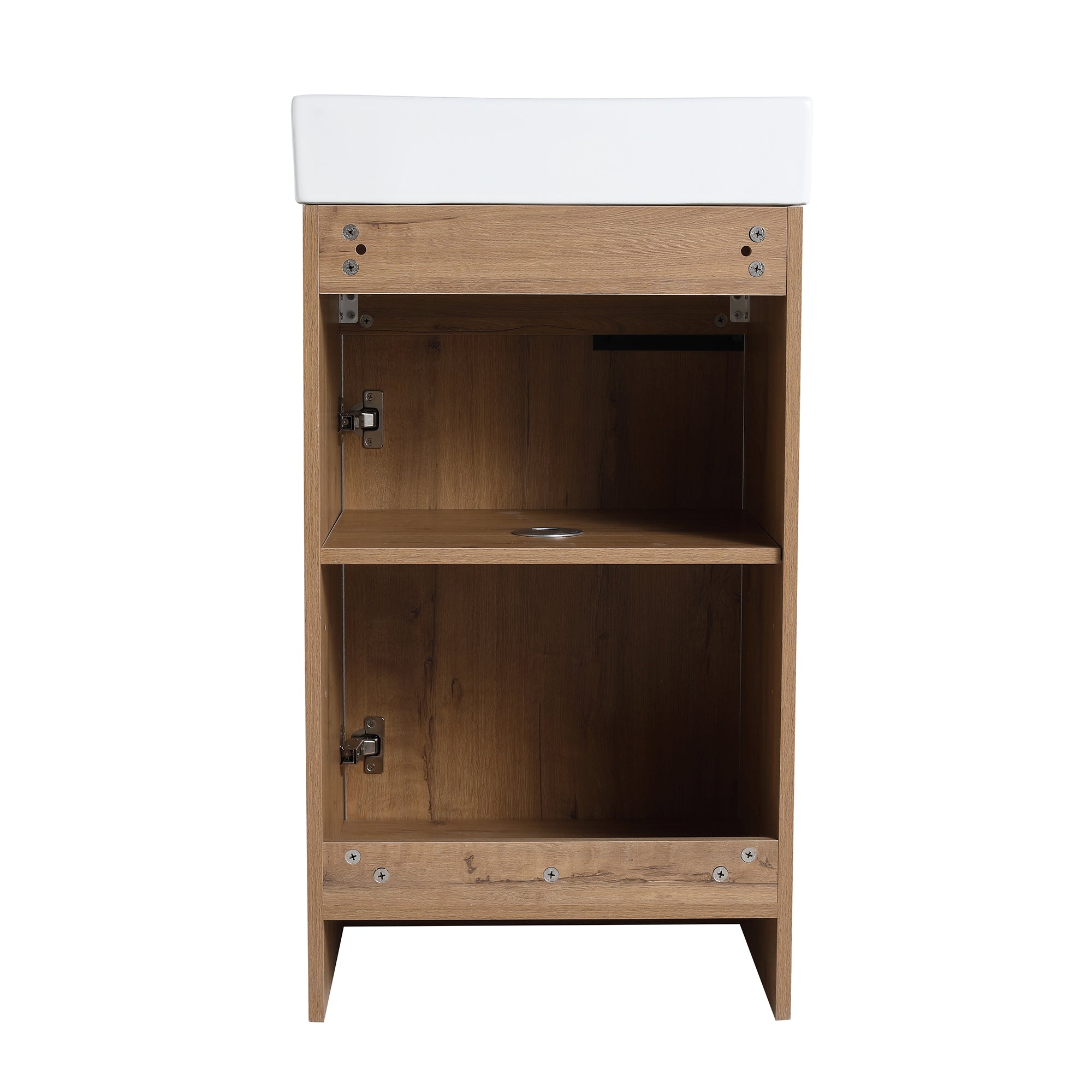 18 inch Plywood Freestanding Bathroom Vanity Set with Adjustable Shelf and Integrated Ceramic Sink