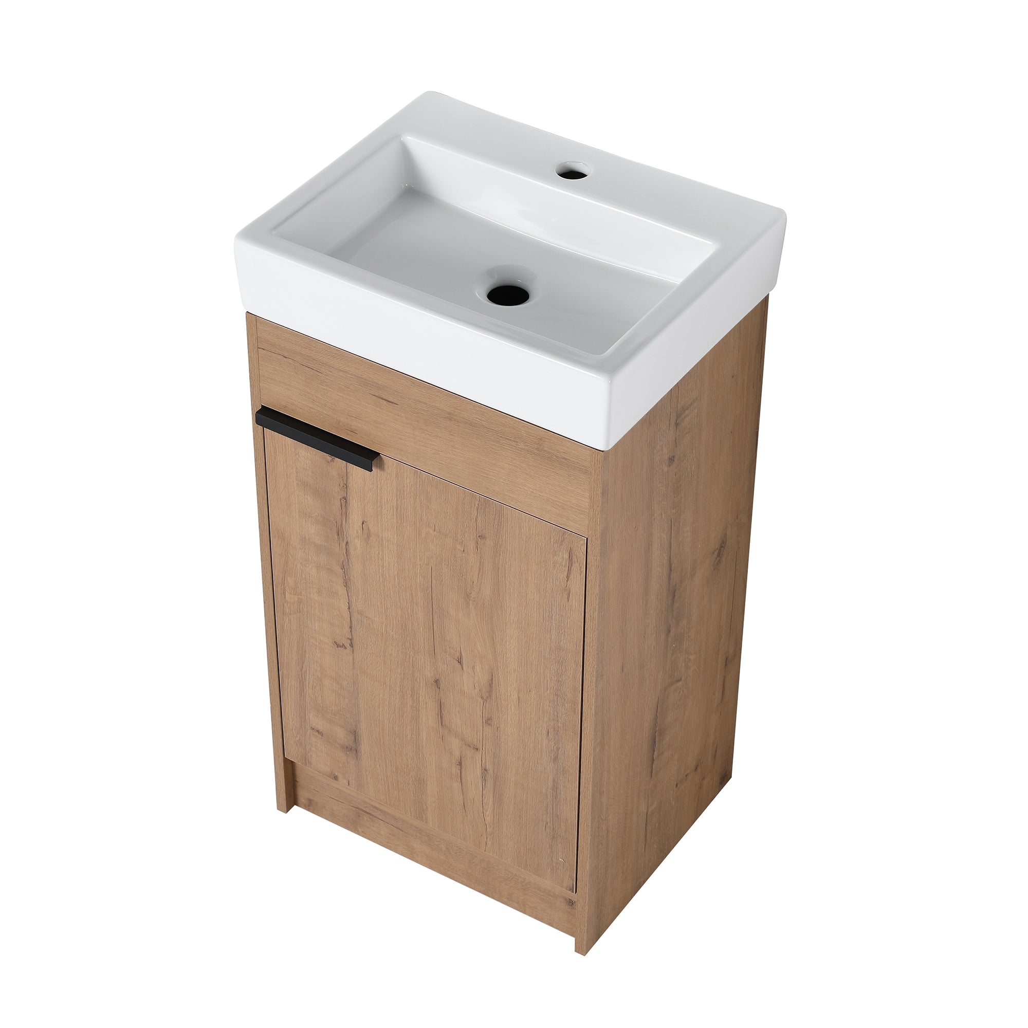 18 inch Plywood Freestanding Bathroom Vanity Set with Adjustable Shelf and Integrated Ceramic Sink