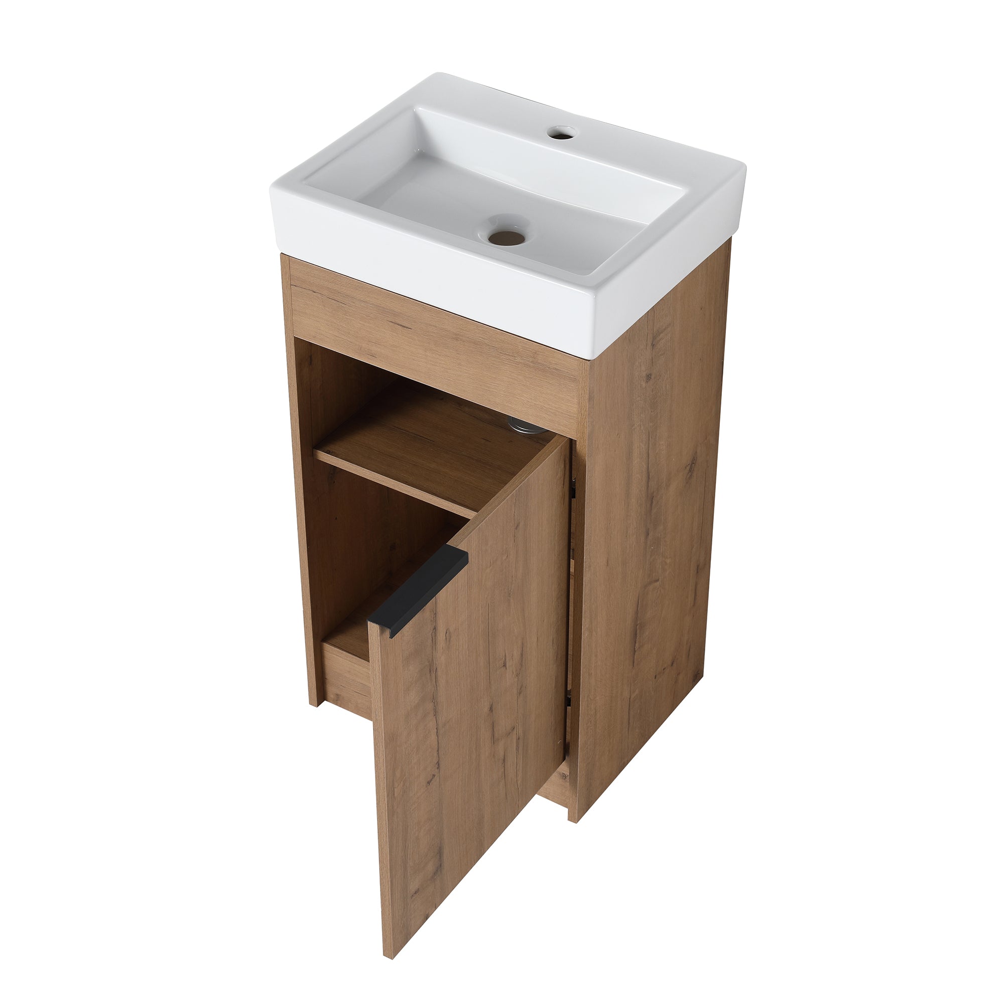 18 inch Plywood Freestanding Bathroom Vanity Set with Adjustable Shelf and Integrated Ceramic Sink