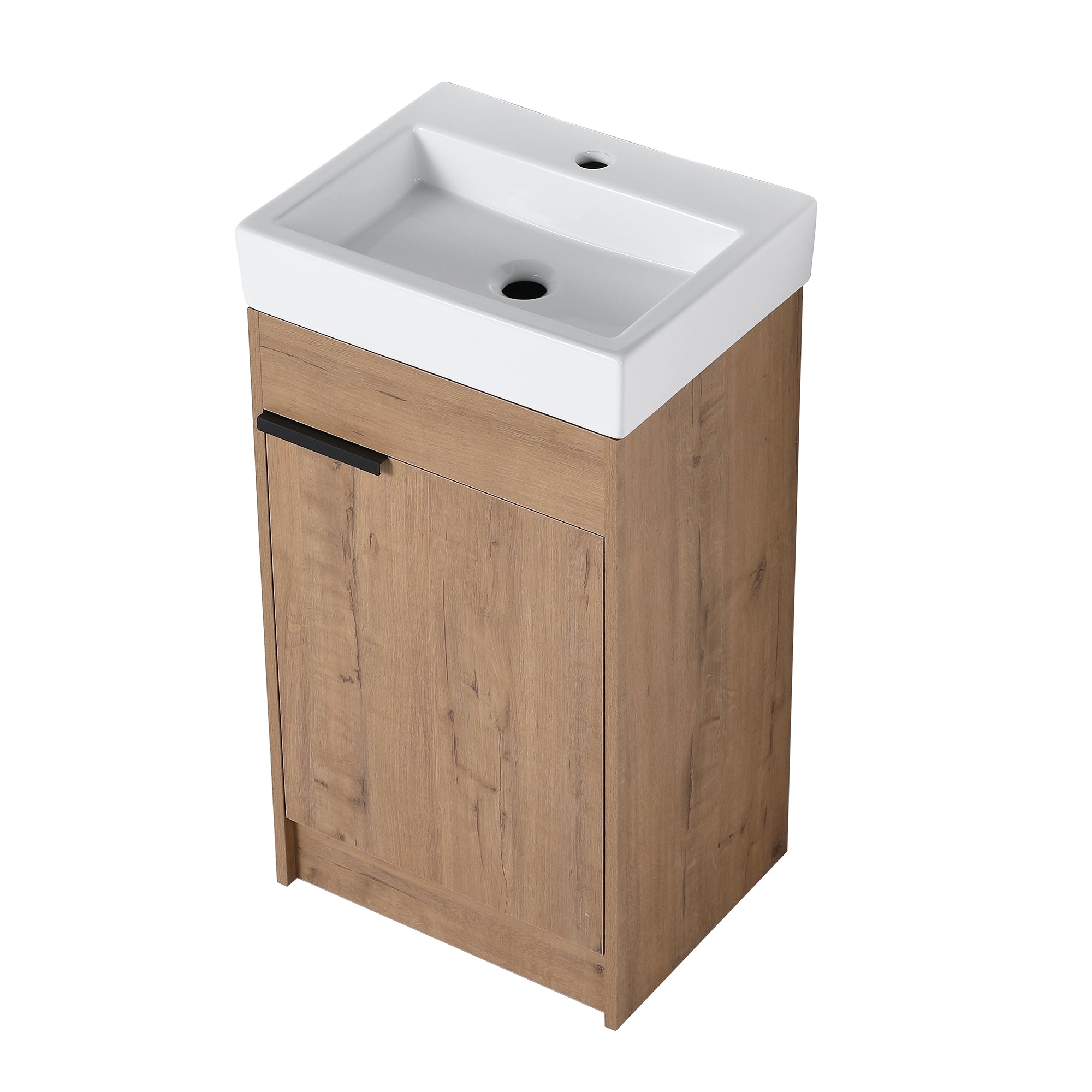 18 inch Plywood Freestanding Bathroom Vanity Set with Adjustable Shelf and Integrated Ceramic Sink