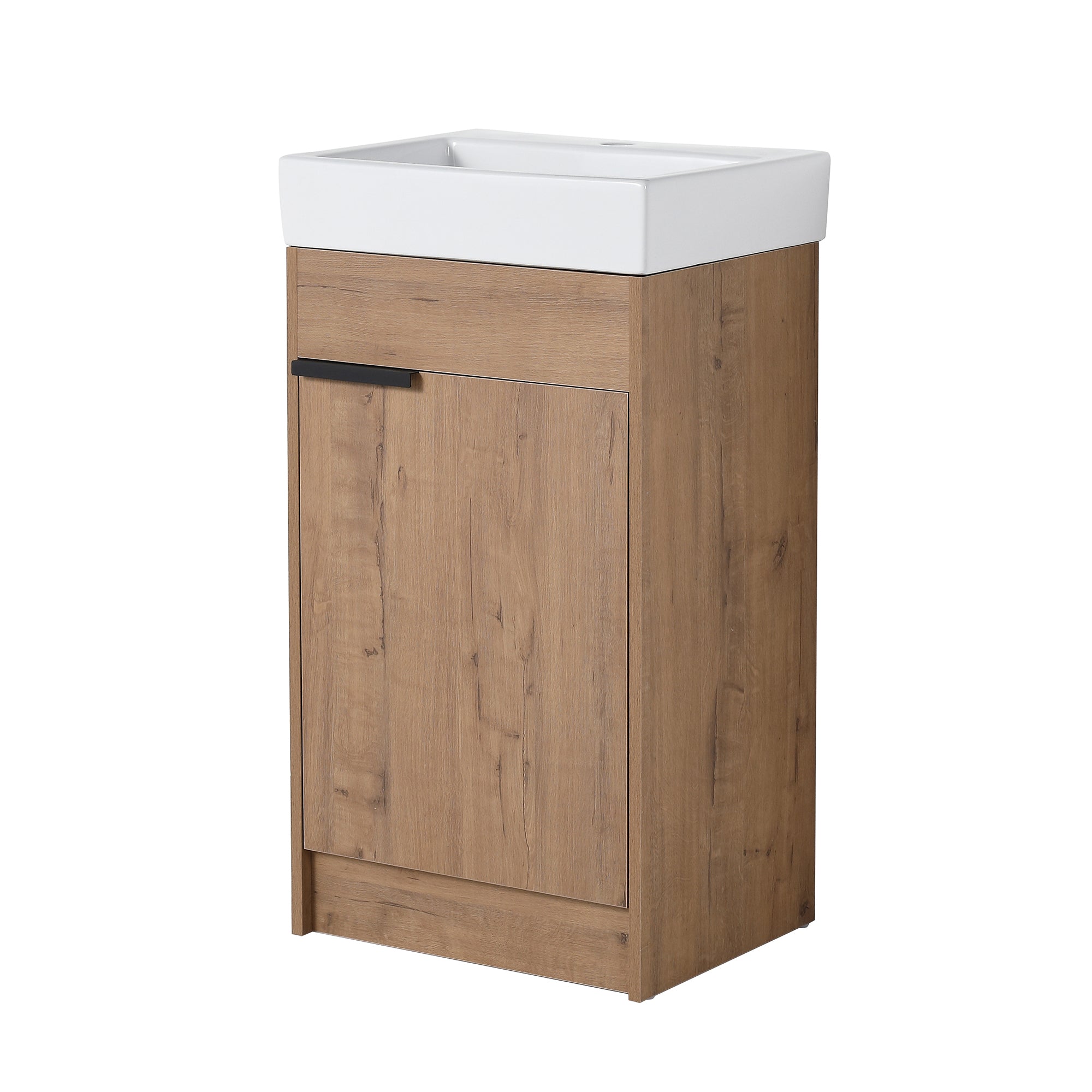 18 inch Plywood Freestanding Bathroom Vanity Set with Adjustable Shelf and Integrated Ceramic Sink