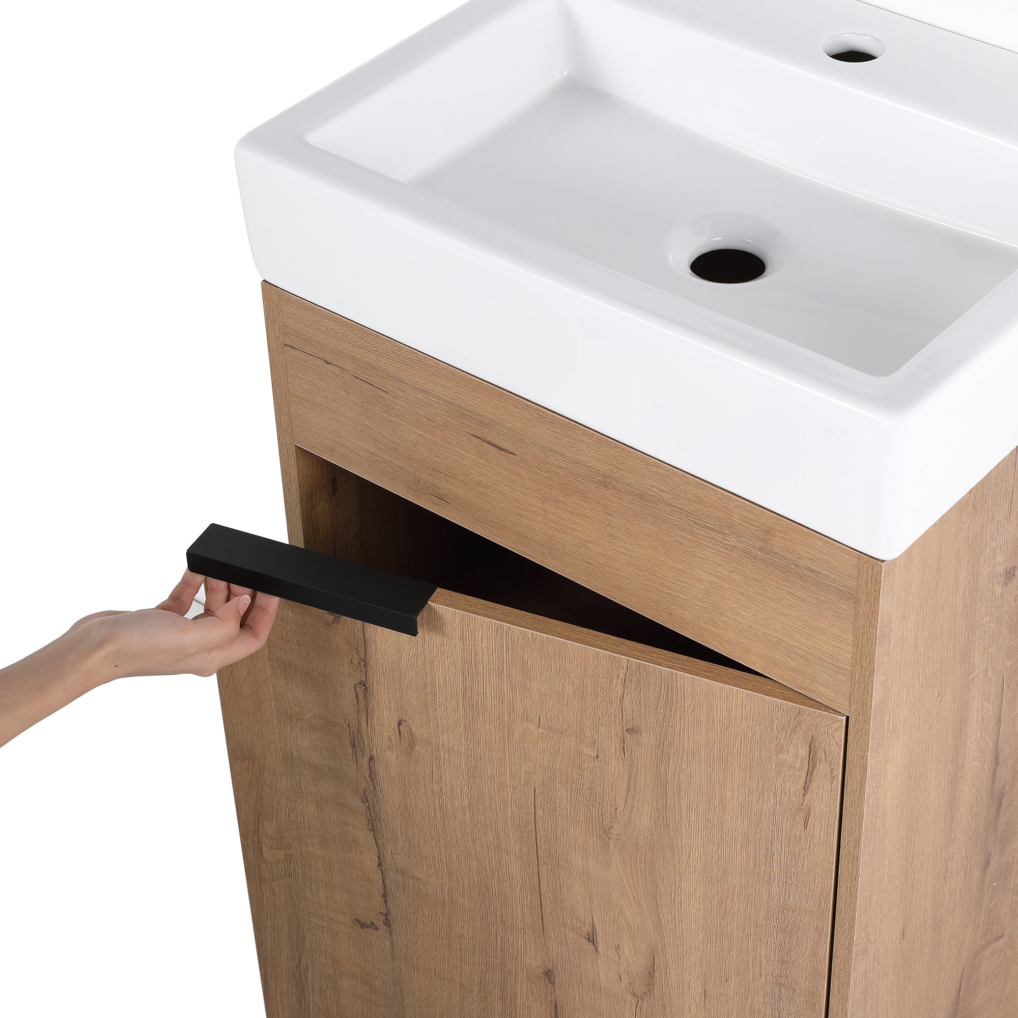 18 inch Plywood Freestanding Bathroom Vanity Set with Adjustable Shelf and Integrated Ceramic Sink