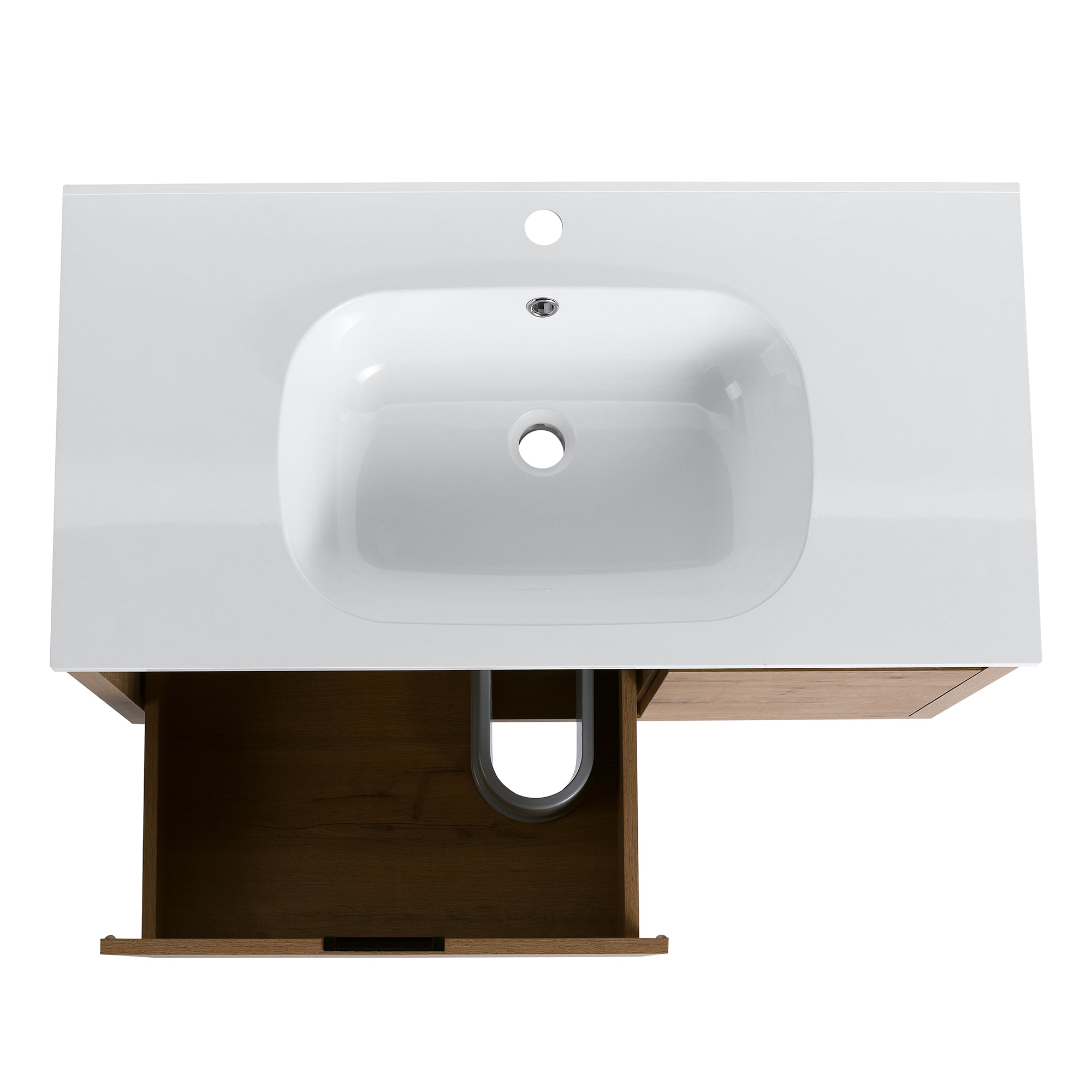 36 Inch Plywood Wall Mounted Bathroom Vanity Set with Integrated Drop-Shaped Resin Sink