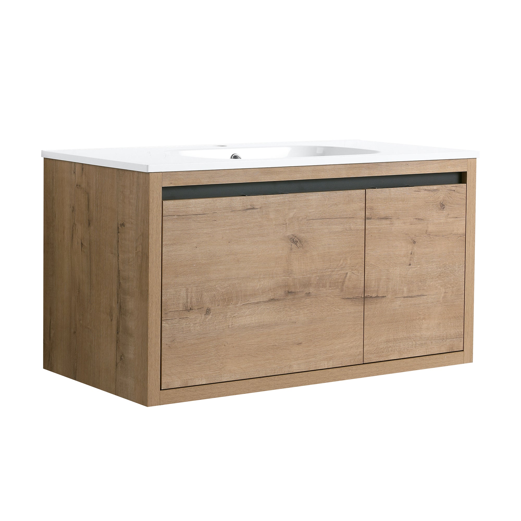 36 Inch Plywood Wall Mounted Bathroom Vanity Set with Integrated Drop-Shaped Resin Sink