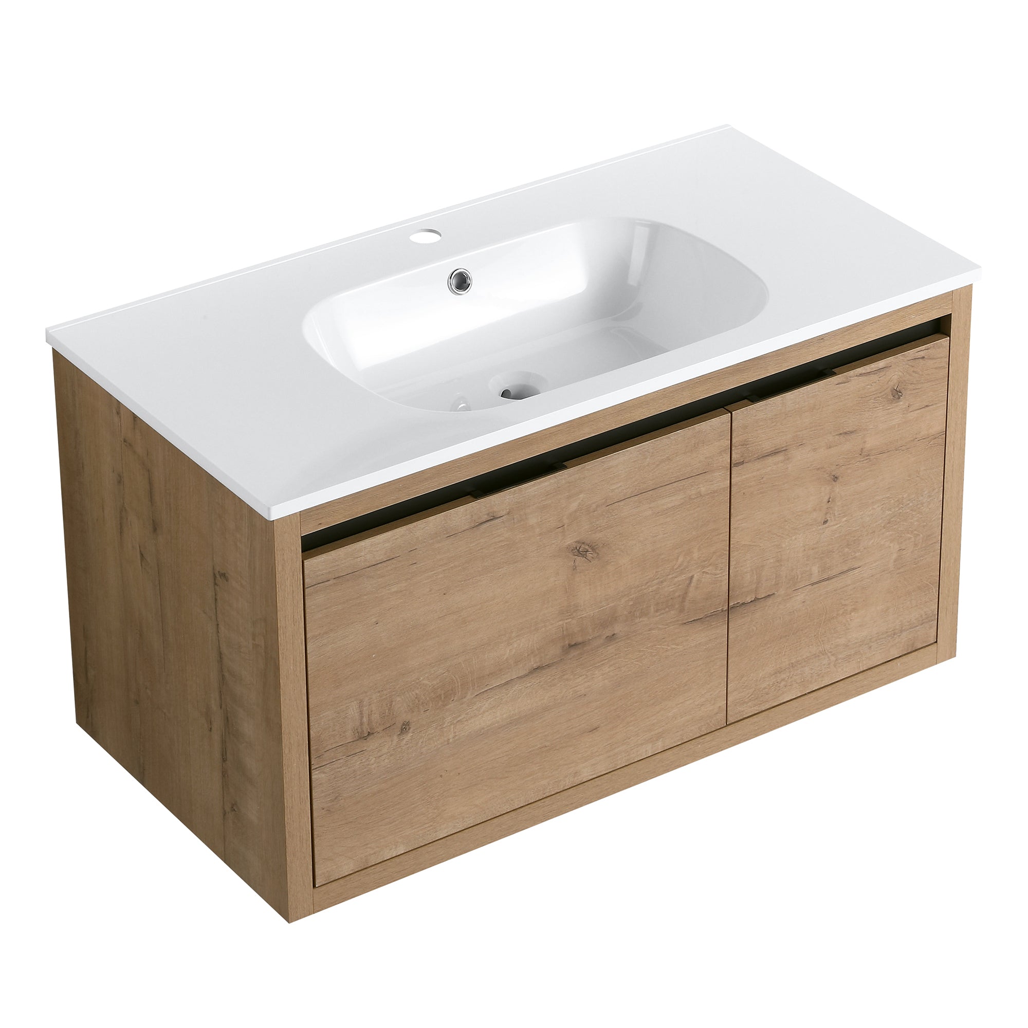 36 Inch Plywood Wall Mounted Bathroom Vanity Set with Integrated Drop-Shaped Resin Sink