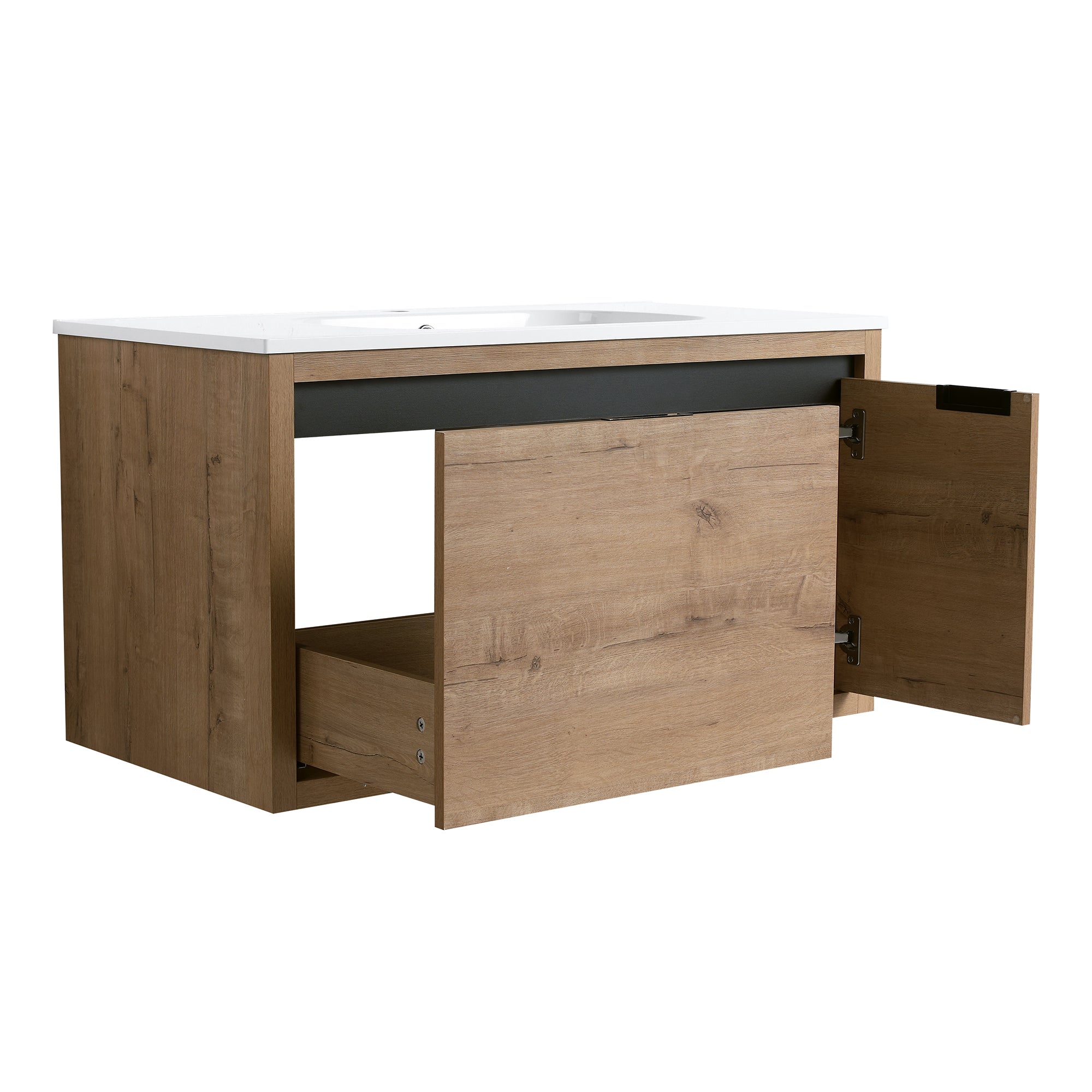 36 Inch Plywood Wall Mounted Bathroom Vanity Set with Integrated Drop-Shaped Resin Sink