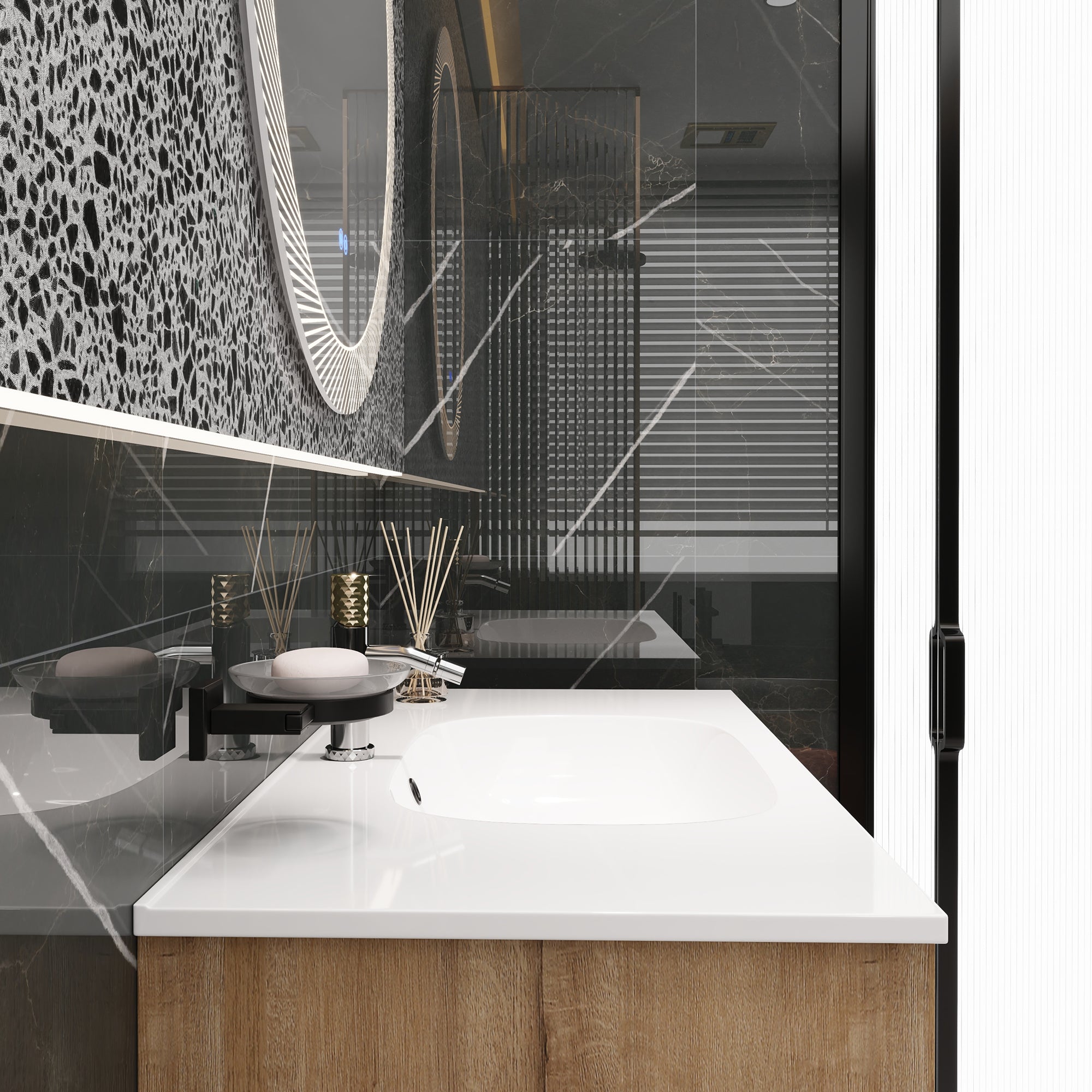 36 Inch Plywood Wall Mounted Bathroom Vanity Set with Integrated Drop-Shaped Resin Sink