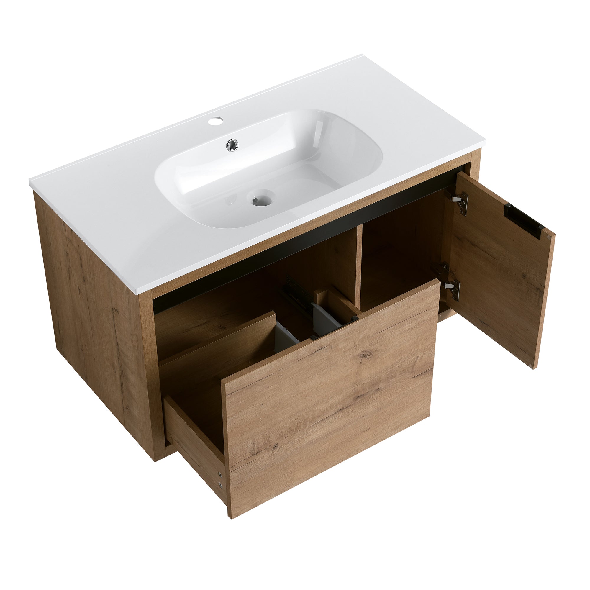 36 Inch Plywood Wall Mounted Bathroom Vanity Set with Integrated Drop-Shaped Resin Sink