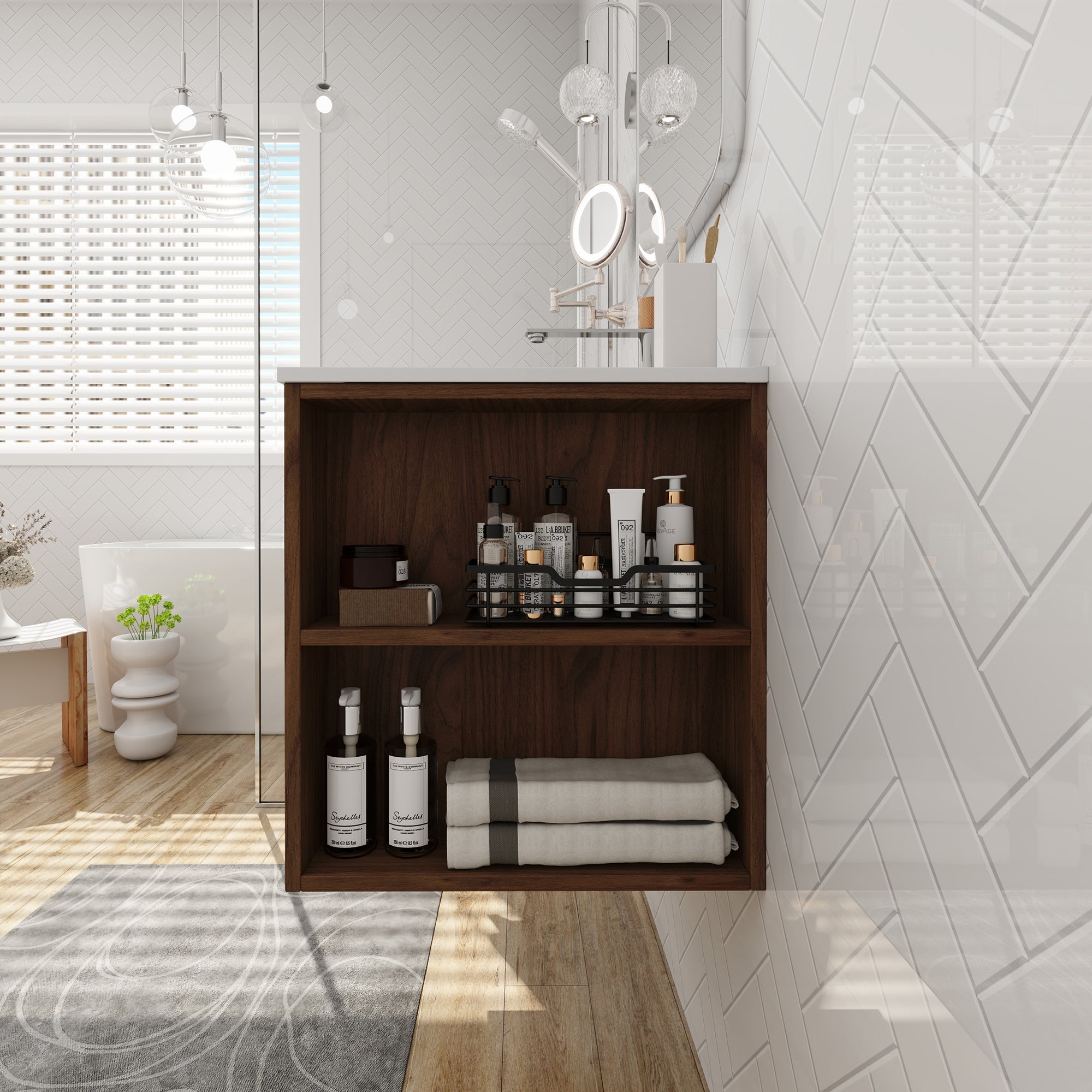 30 Inch Wall Mounted Plywood Bathroom Vanity Set with Integrated Resin Basin and Drawer