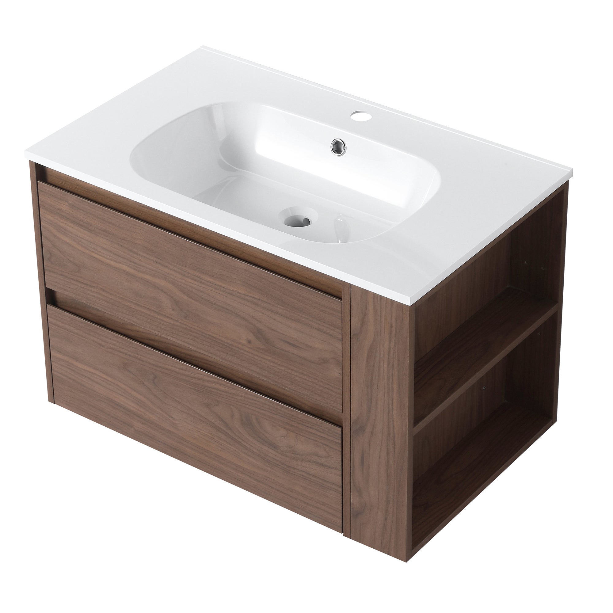 30 Inch Wall Mounted Plywood Bathroom Vanity Set with Integrated Resin Basin and Drawer