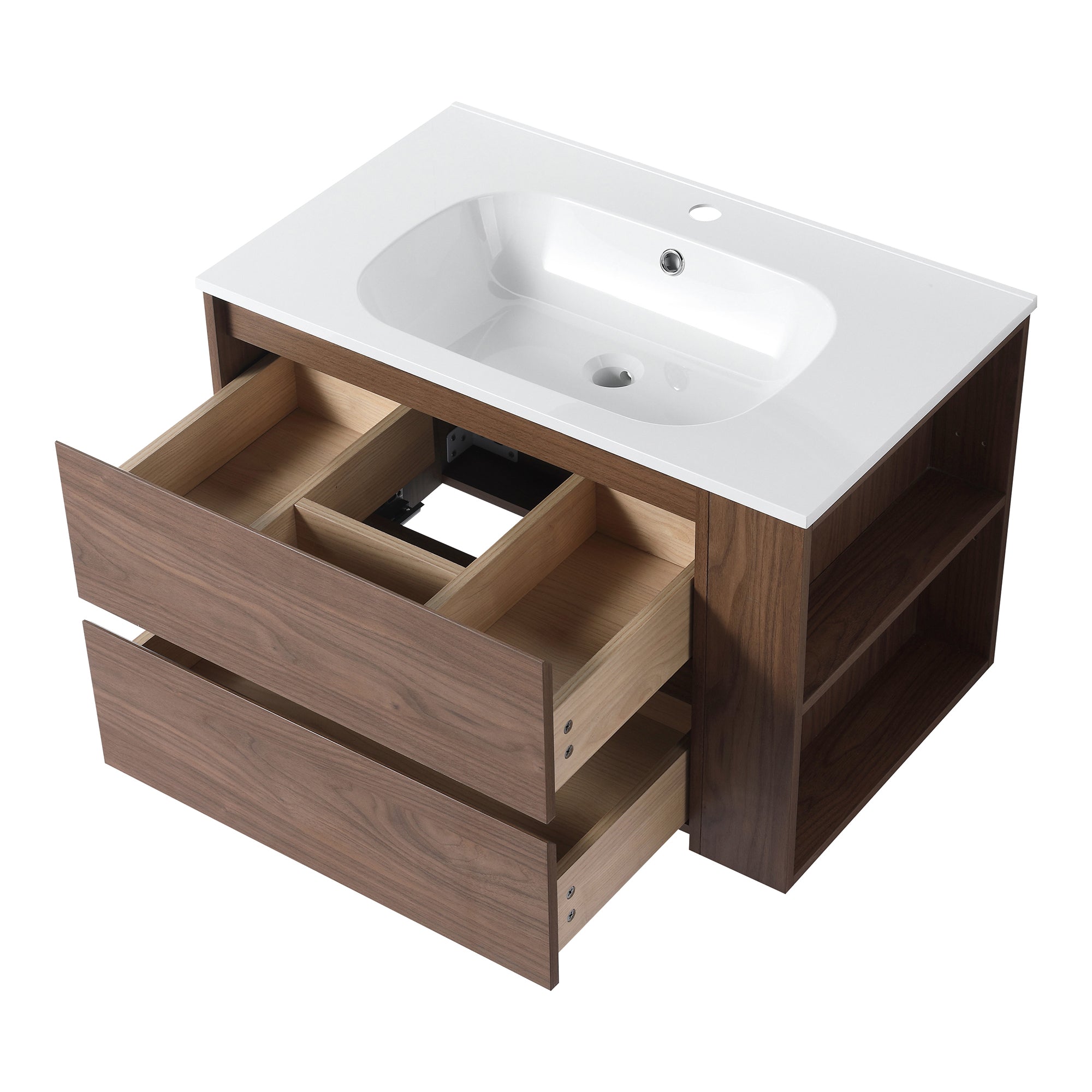 30 Inch Wall Mounted Plywood Bathroom Vanity Set with Integrated Resin Basin and Drawer