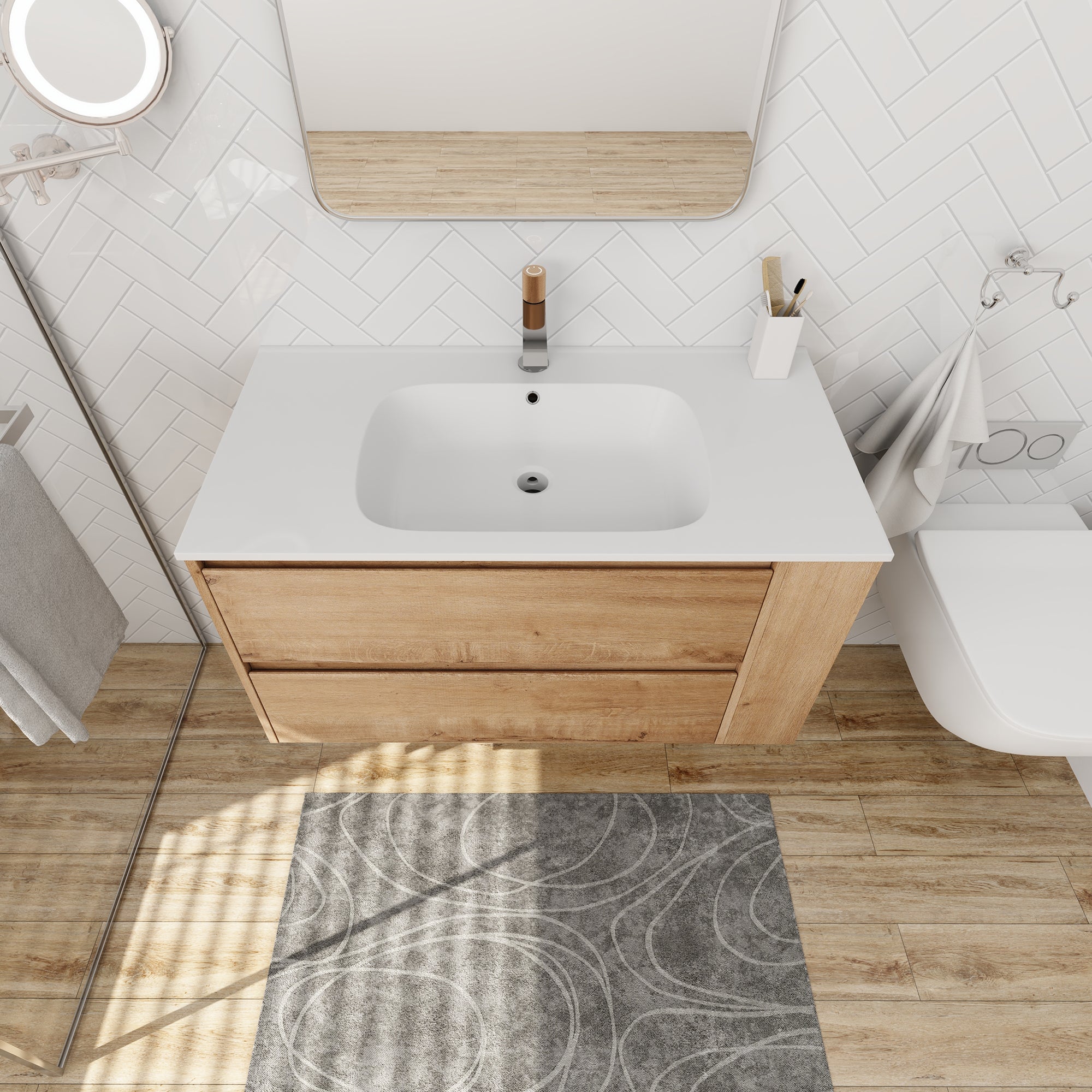 36 Inch Plywood Wall Mounted Bathroom Vanity Set with Integrated Gel Basin