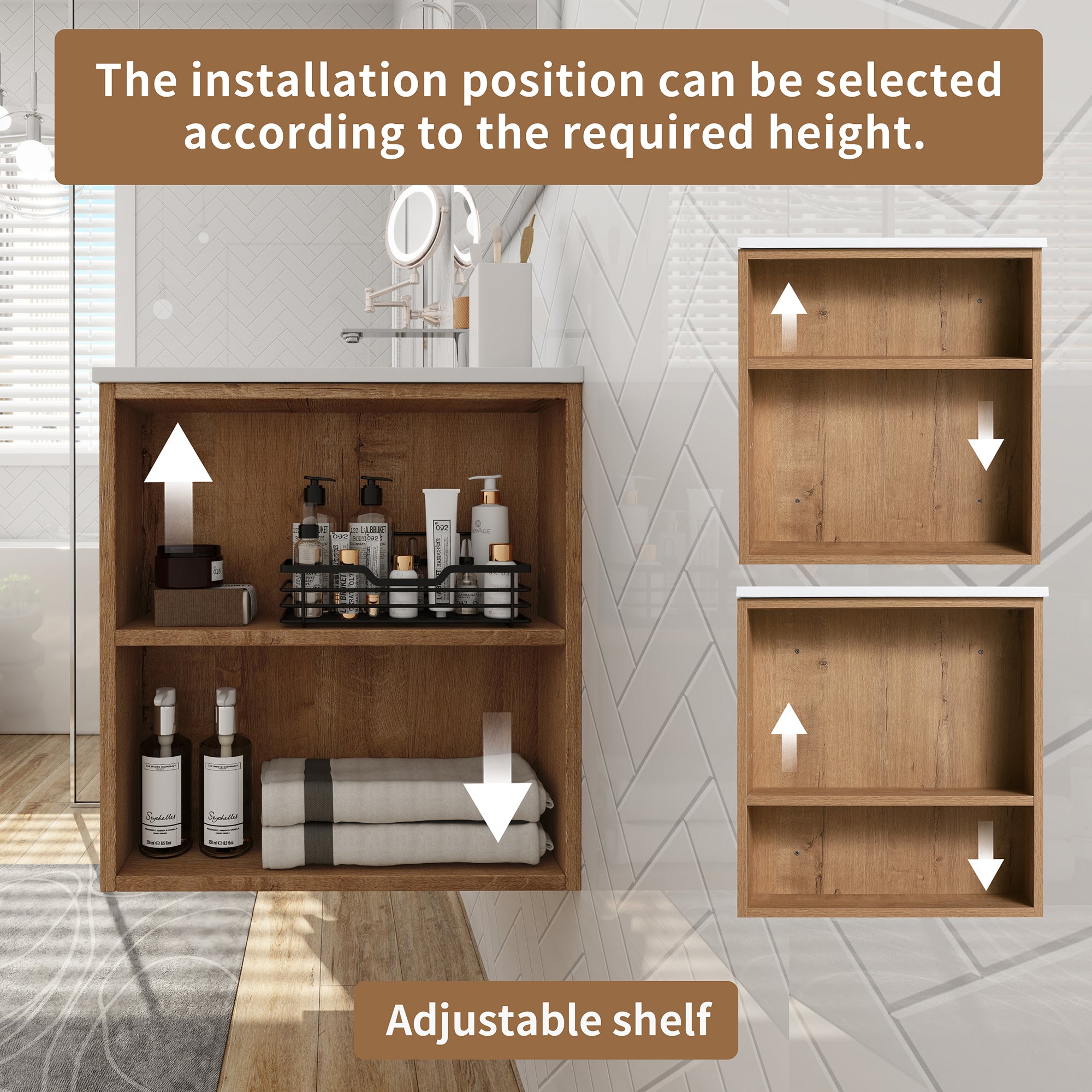 36 Inch Plywood Wall Mounted Bathroom Vanity Set with Integrated Gel Basin