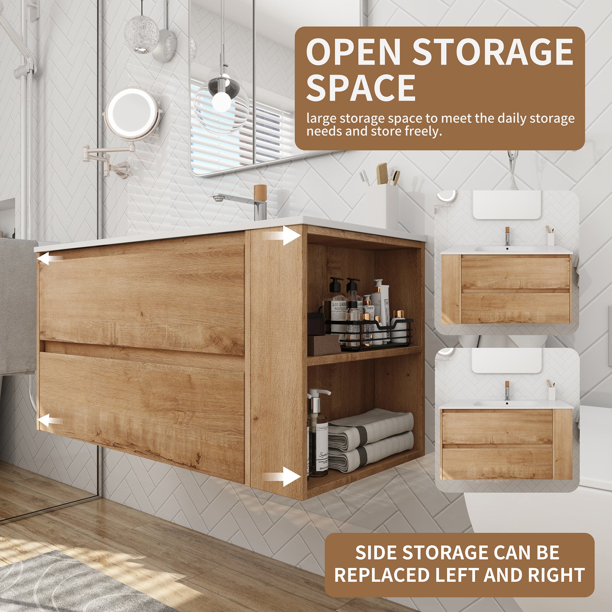 36 Inch Plywood Wall Mounted Bathroom Vanity Set with Integrated Gel Basin