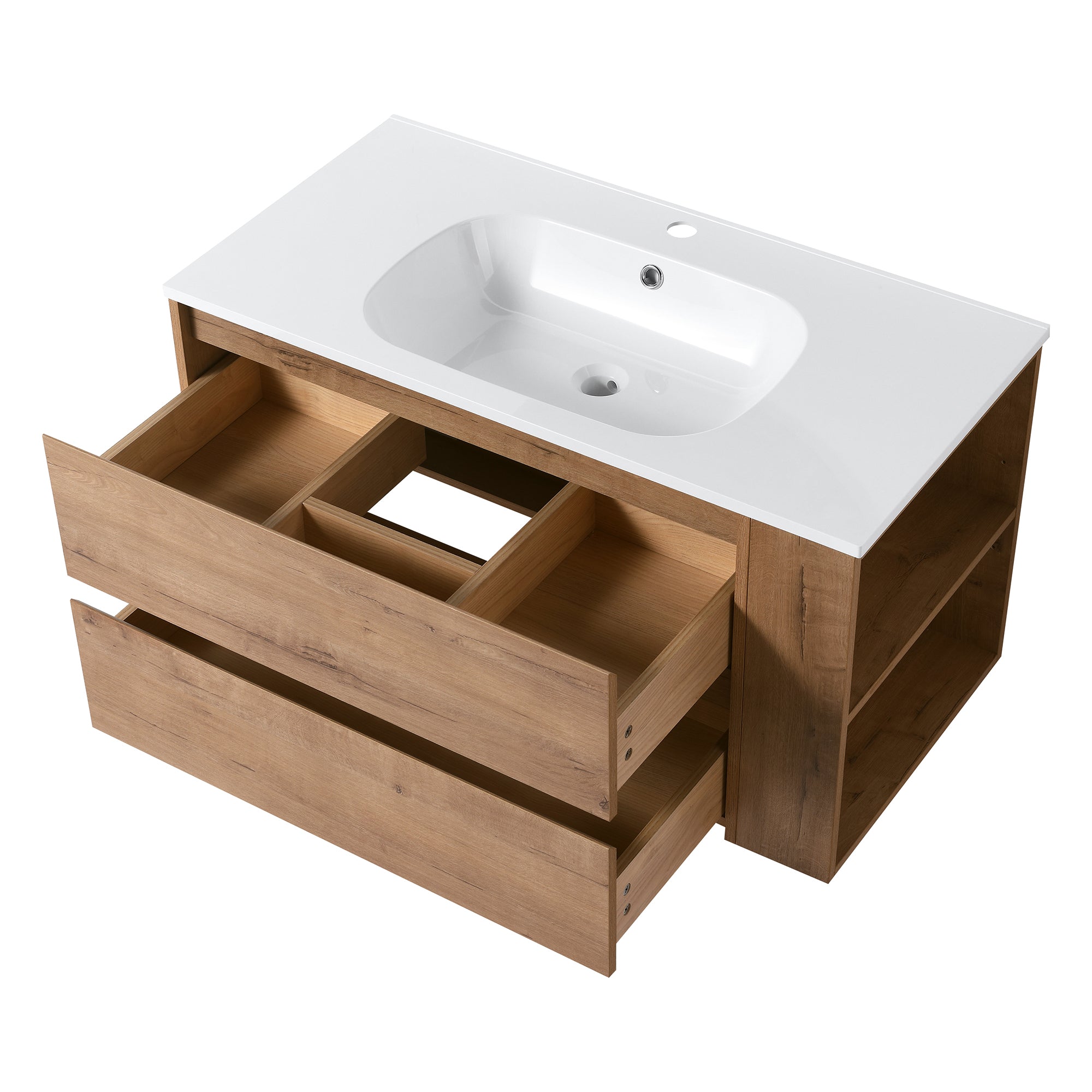 36 Inch Plywood Wall Mounted Bathroom Vanity Set with Integrated Gel Basin