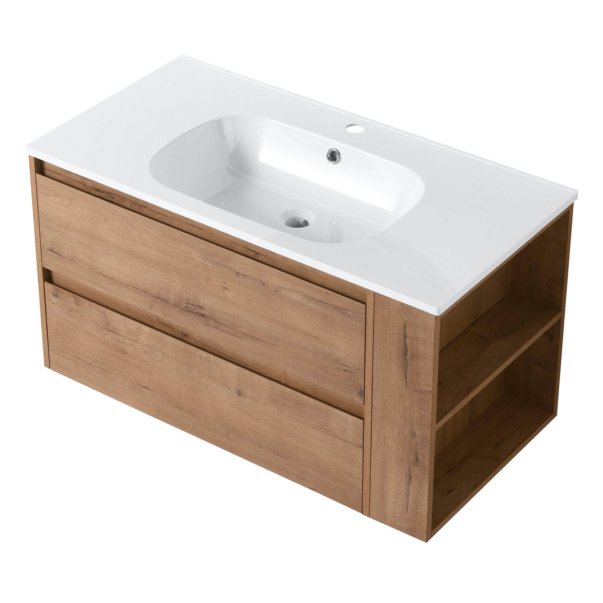 36 Inch Plywood Wall Mounted Bathroom Vanity Set with Integrated Gel Basin