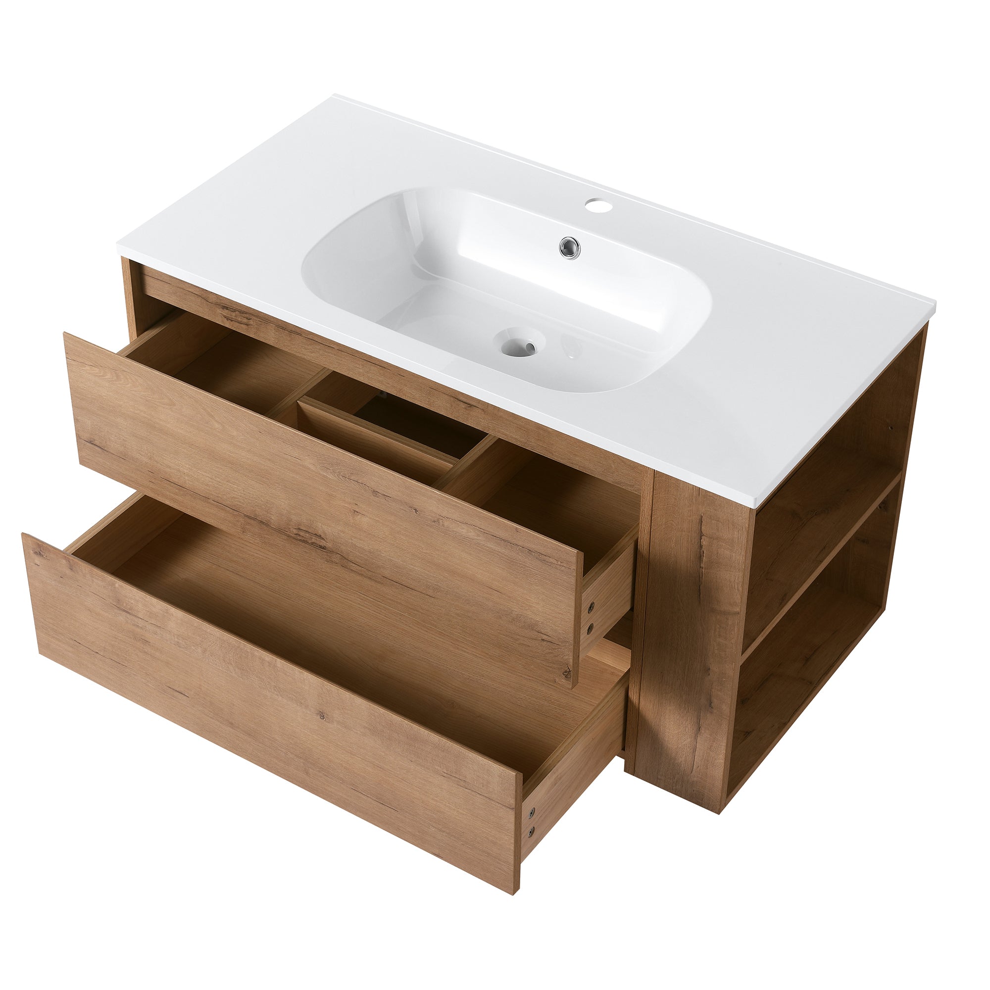 36 Inch Plywood Wall Mounted Bathroom Vanity Set with Integrated Gel Basin