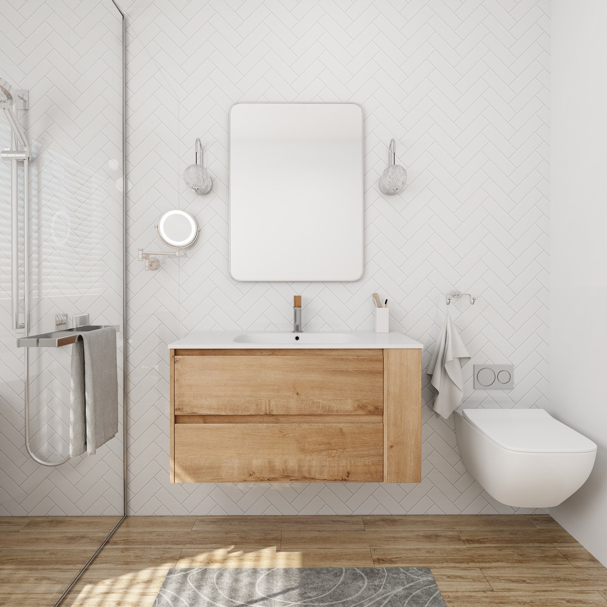 36 Inch Plywood Wall Mounted Bathroom Vanity Set with Integrated Gel Basin