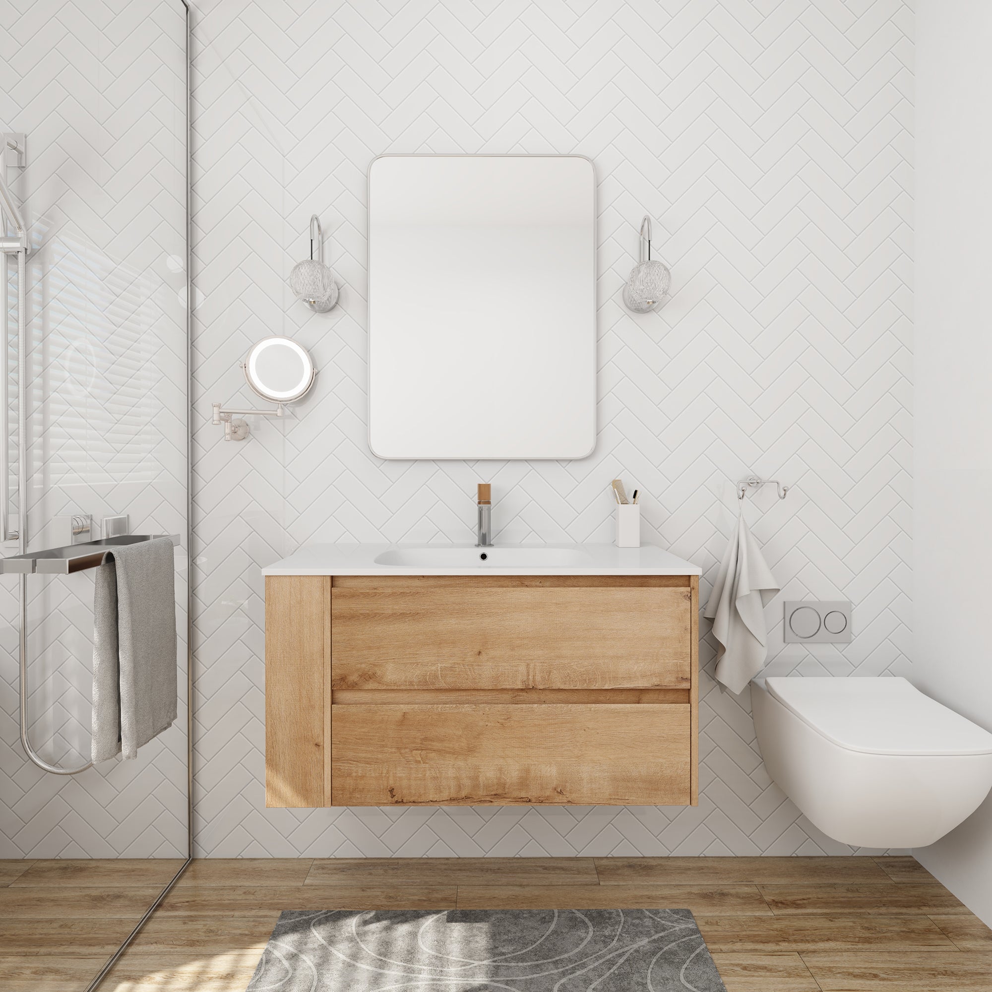 36 Inch Plywood Wall Mounted Bathroom Vanity Set with Integrated Gel Basin