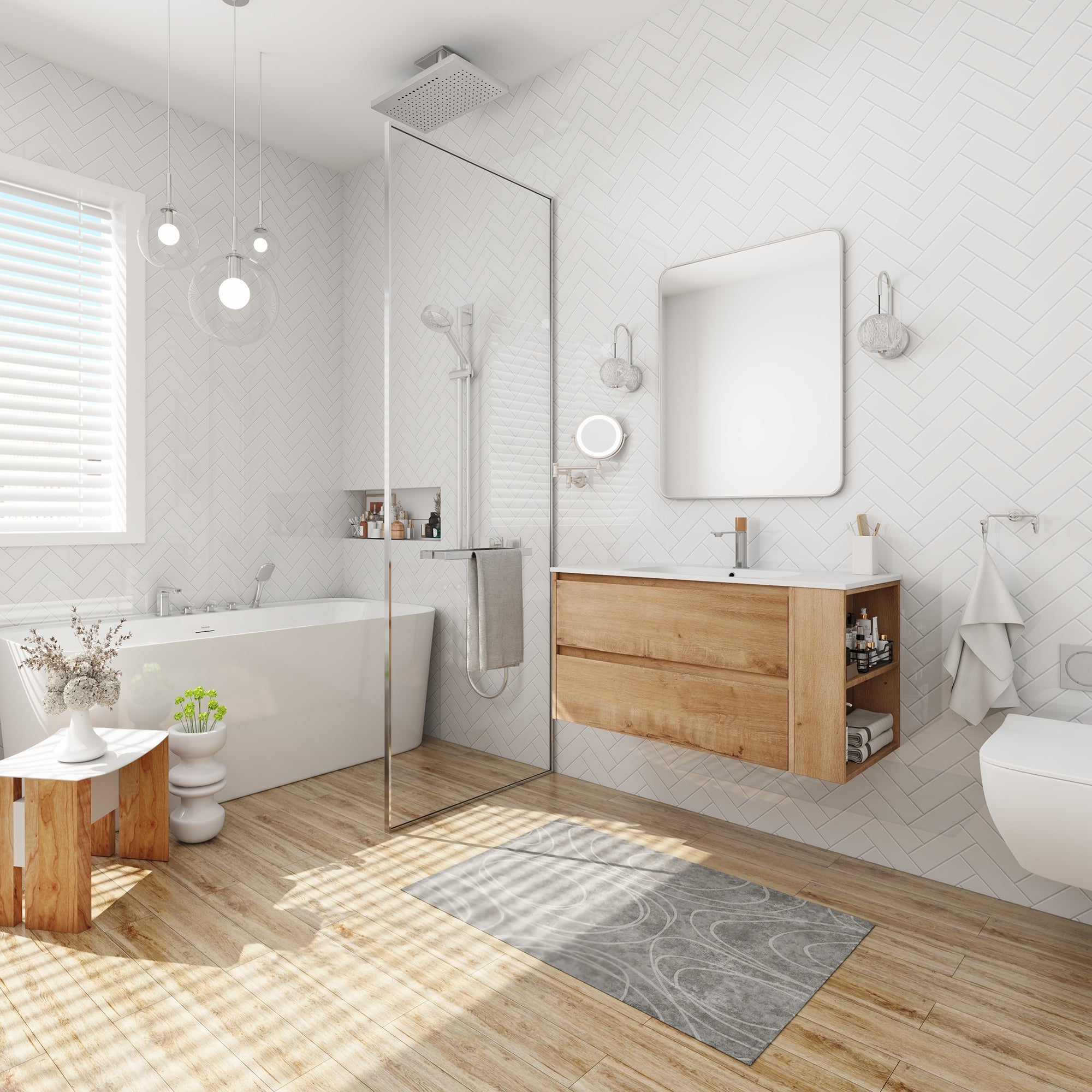 36 Inch Plywood Wall Mounted Bathroom Vanity Set with Integrated Gel Basin
