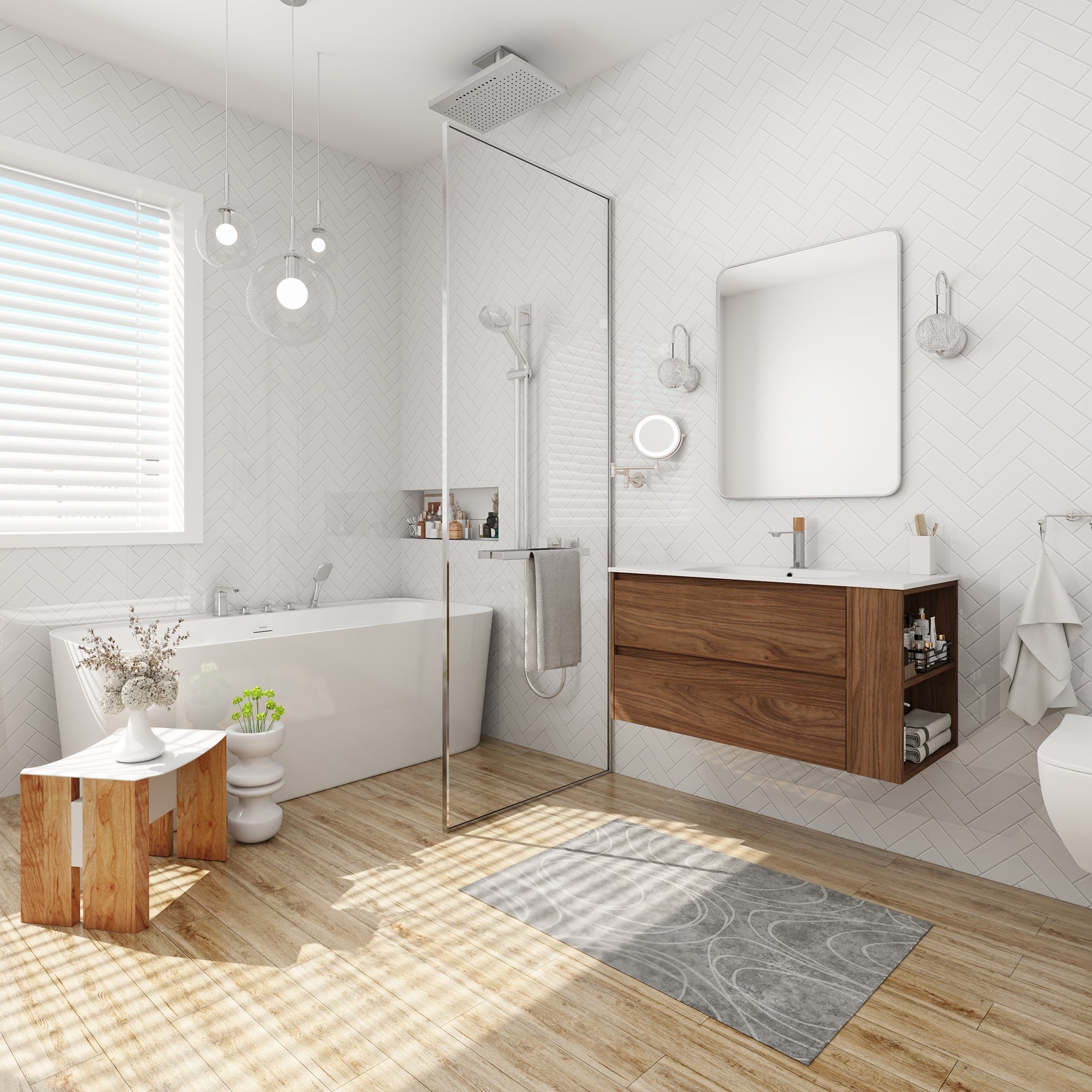 36 Inch Plywood Wall Mounted Bathroom Vanity Set with Integrated Gel Basin