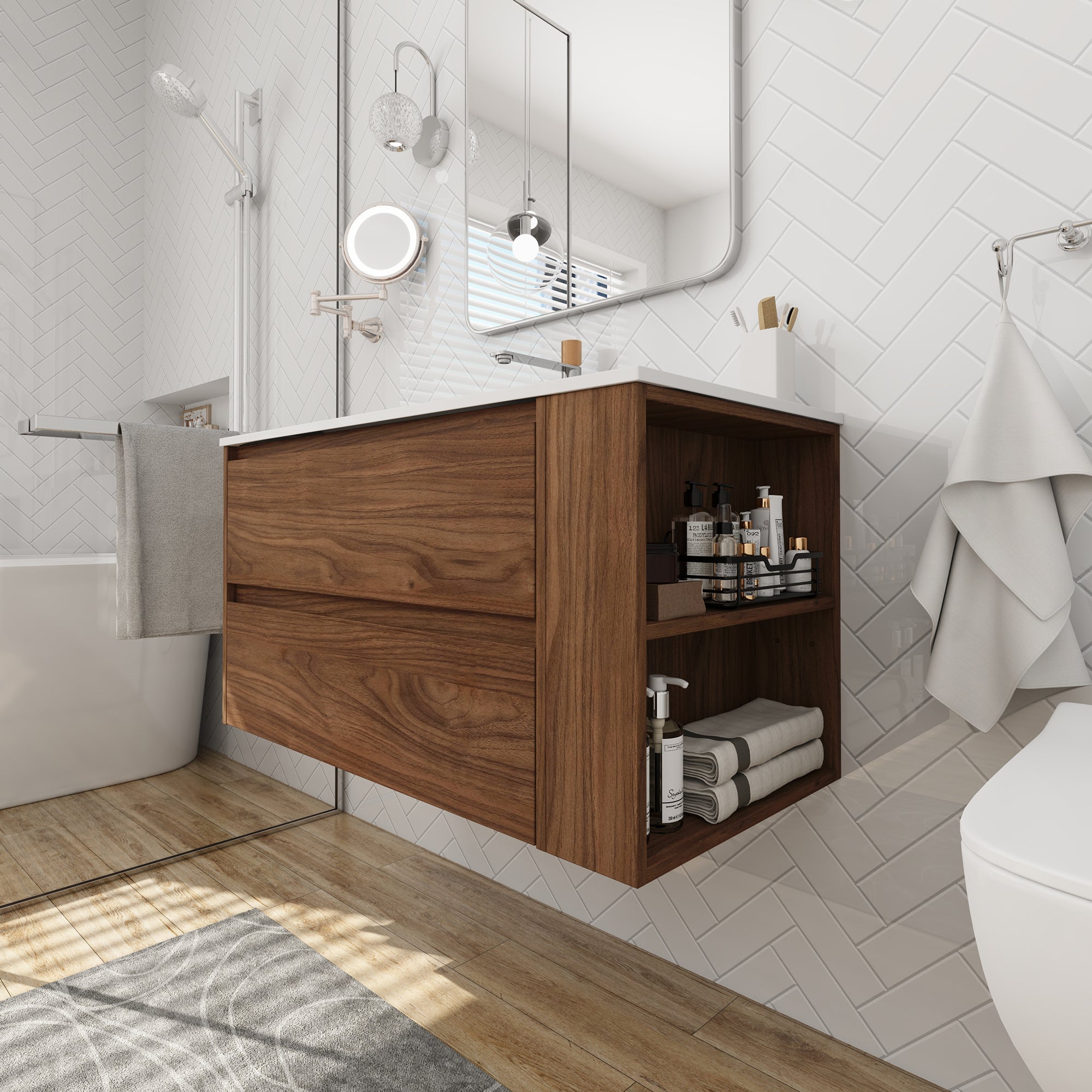 36 Inch Plywood Wall Mounted Bathroom Vanity Set with Integrated Gel Basin