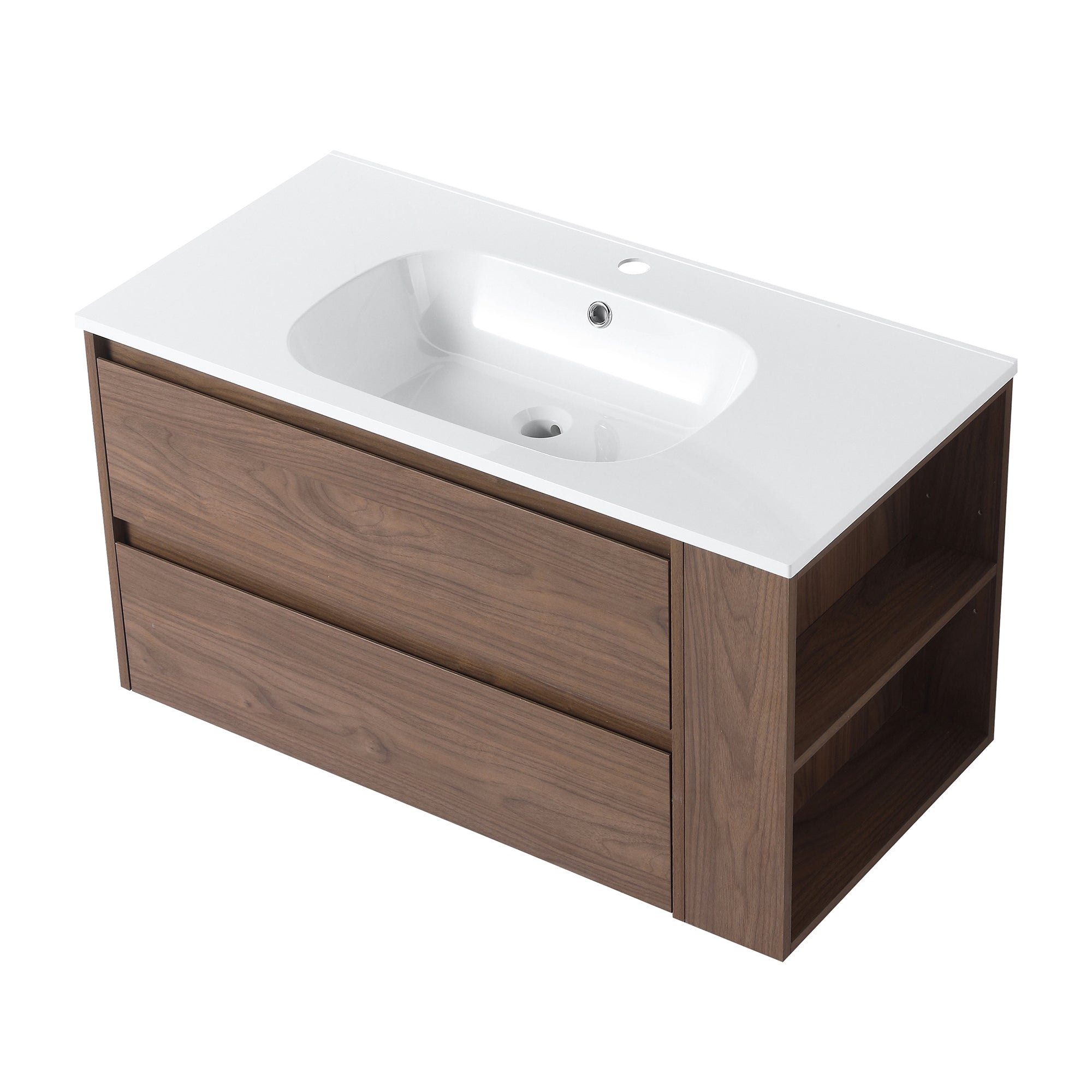 36 Inch Plywood Wall Mounted Bathroom Vanity Set with Integrated Gel Basin