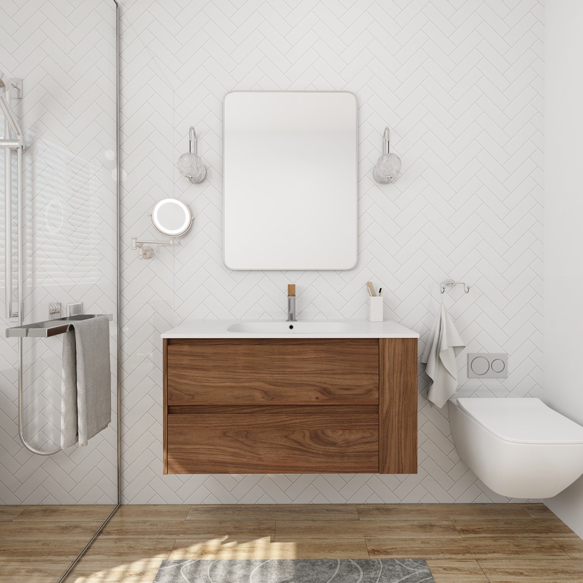 36 Inch Plywood Wall Mounted Bathroom Vanity Set with Integrated Gel Basin