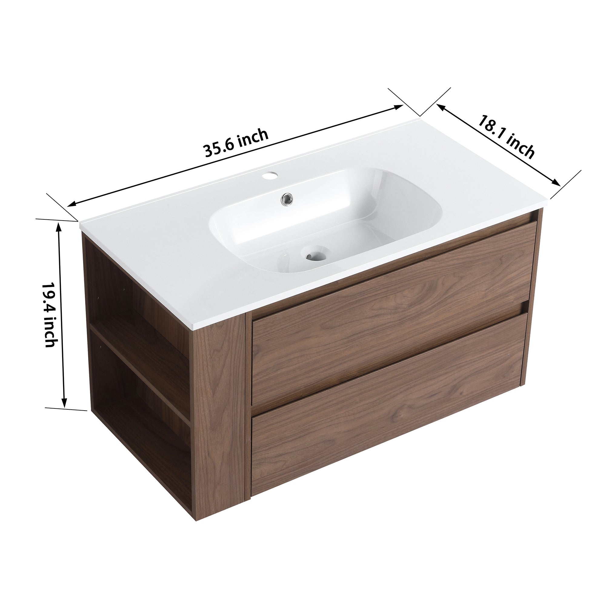 36 Inch Plywood Wall Mounted Bathroom Vanity Set with Integrated Gel Basin