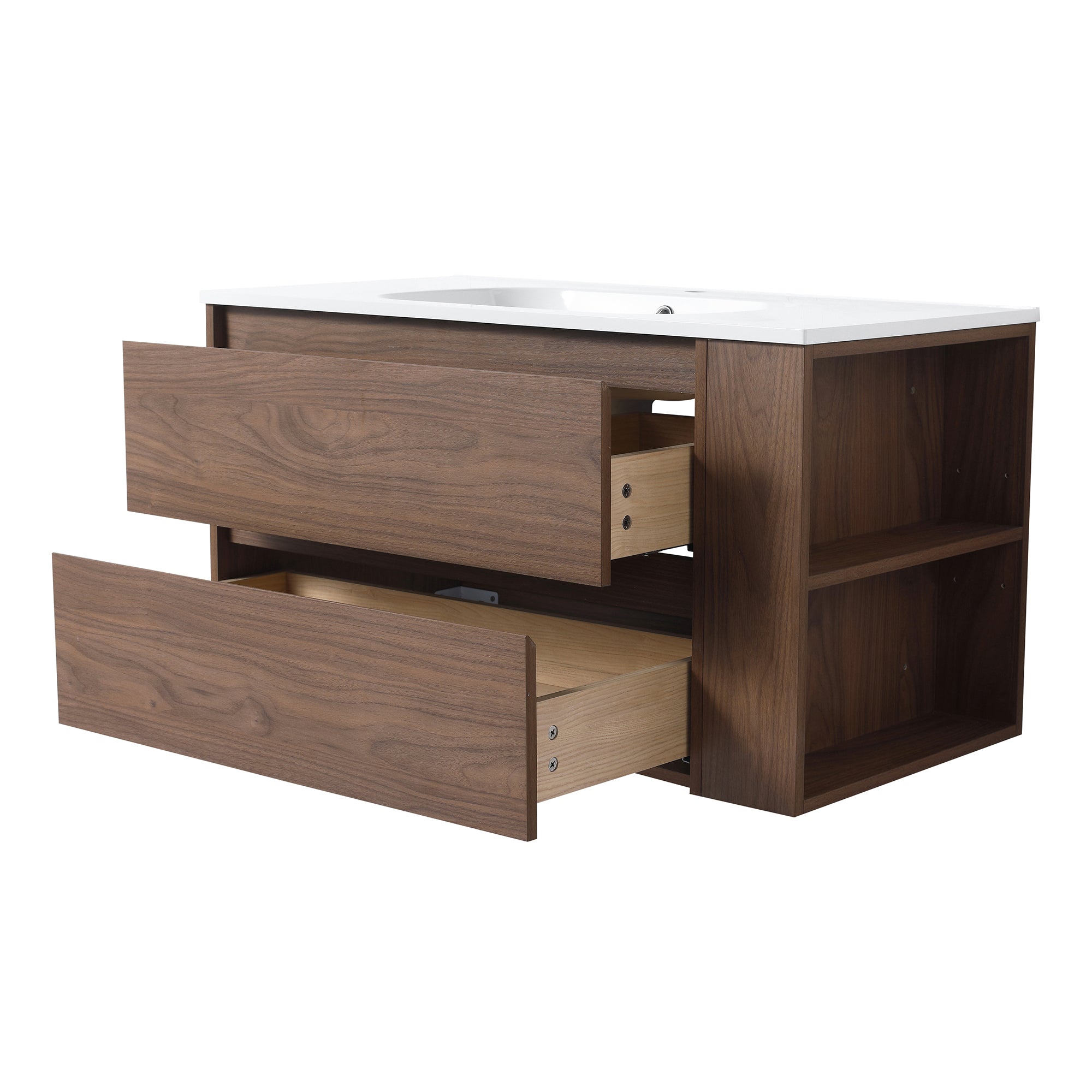 36 Inch Plywood Wall Mounted Bathroom Vanity Set with Integrated Gel Basin