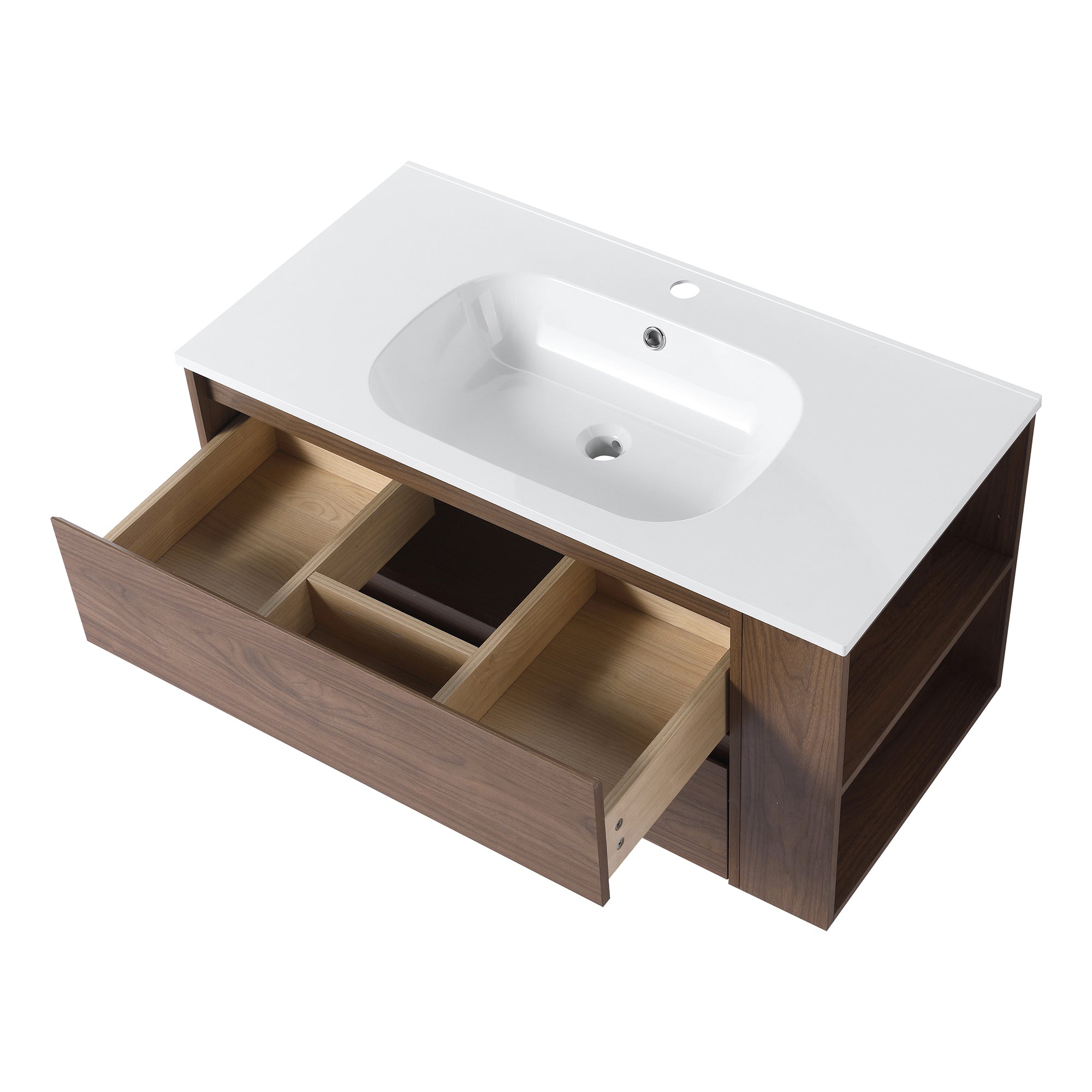 36 Inch Plywood Wall Mounted Bathroom Vanity Set with Integrated Gel Basin