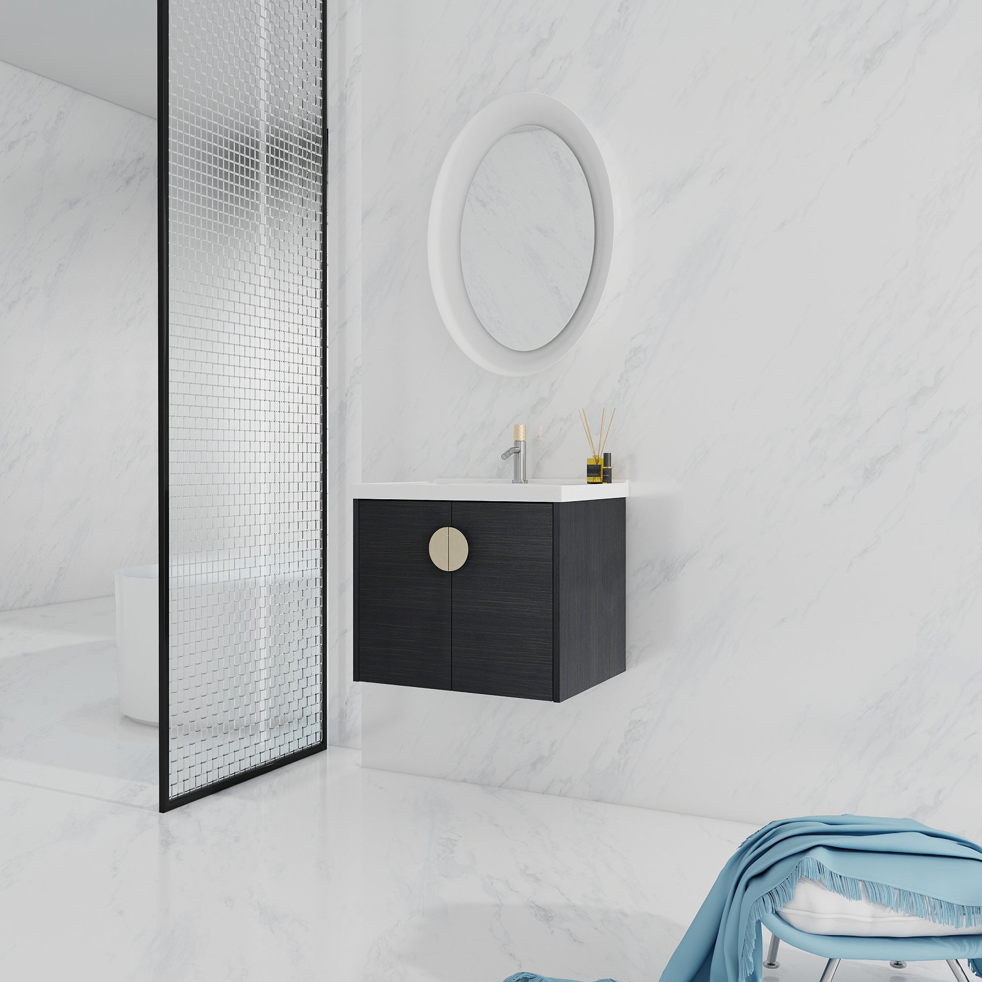36 Inch Plywood Wall Mounted Bathroom Vanity Set with Integrated Drop-Shaped Resin Sink