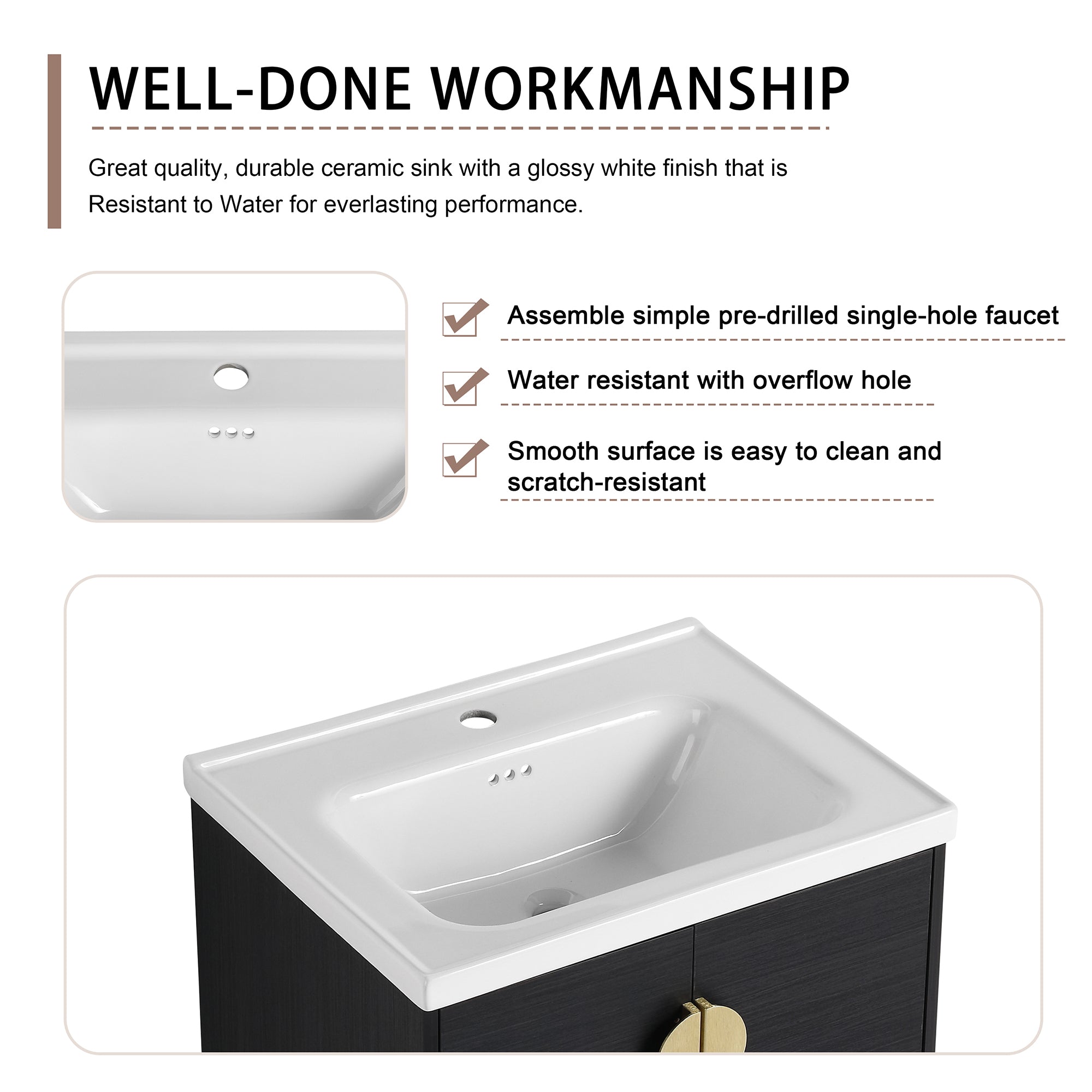 36 Inch Plywood Wall Mounted Bathroom Vanity Set with Integrated Drop-Shaped Resin Sink