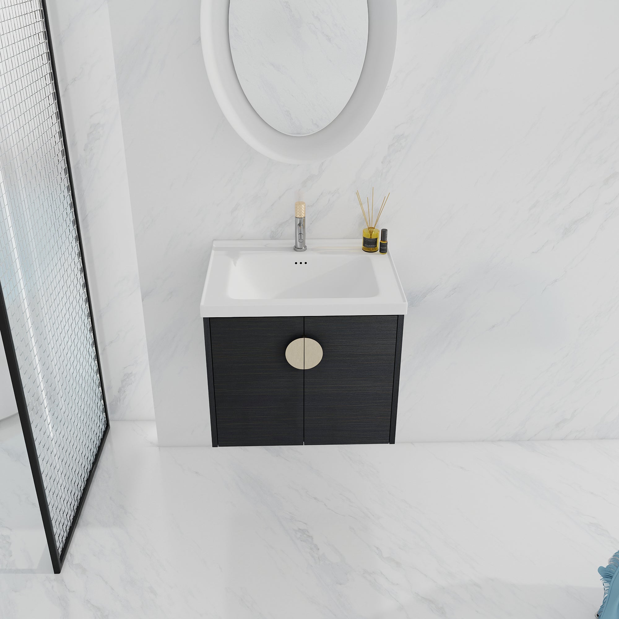 36 Inch Plywood Wall Mounted Bathroom Vanity Set with Integrated Drop-Shaped Resin Sink