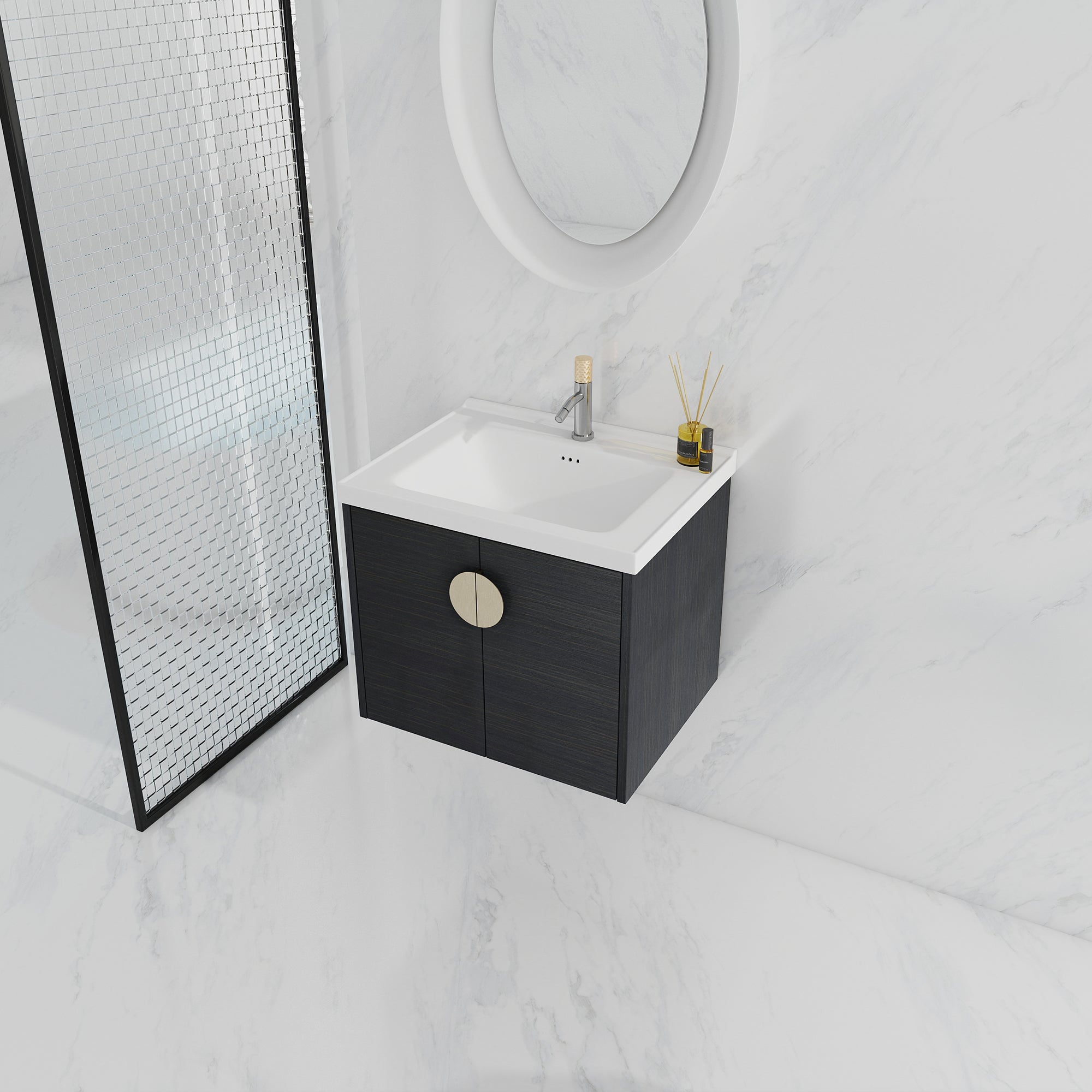 36 Inch Plywood Wall Mounted Bathroom Vanity Set with Integrated Drop-Shaped Resin Sink