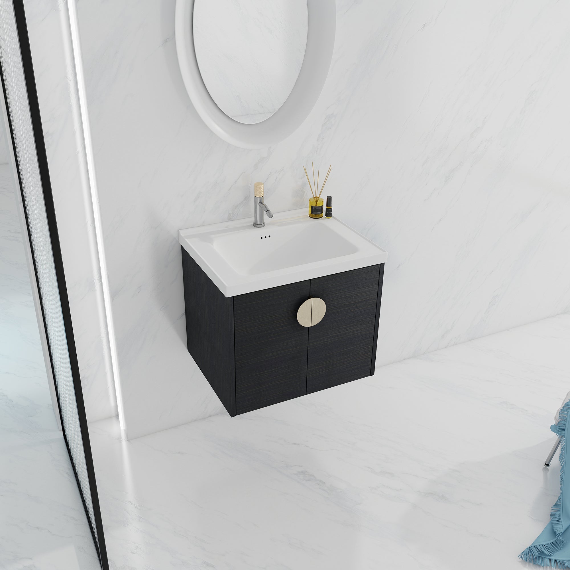 36 Inch Plywood Wall Mounted Bathroom Vanity Set with Integrated Drop-Shaped Resin Sink