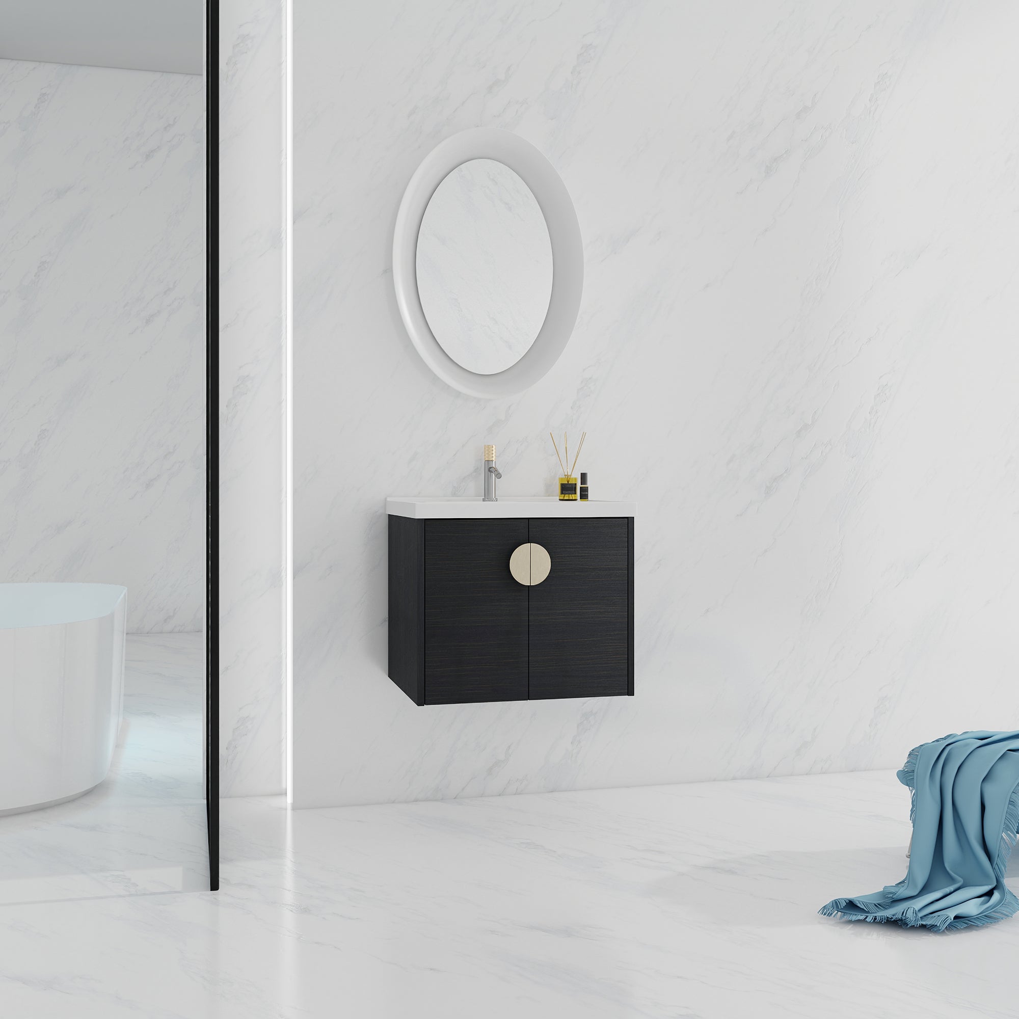36 Inch Plywood Wall Mounted Bathroom Vanity Set with Integrated Drop-Shaped Resin Sink