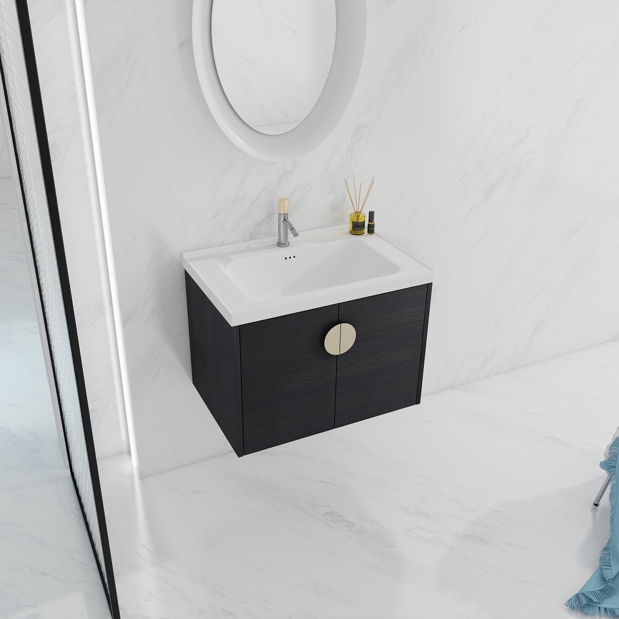 36 Inch Plywood Wall Mounted Bathroom Vanity Set with Integrated Drop-Shaped Resin Sink