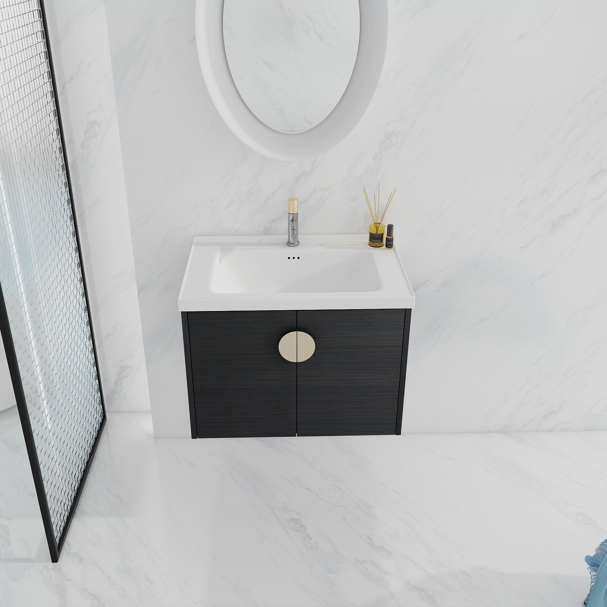 36 Inch Plywood Wall Mounted Bathroom Vanity Set with Integrated Drop-Shaped Resin Sink