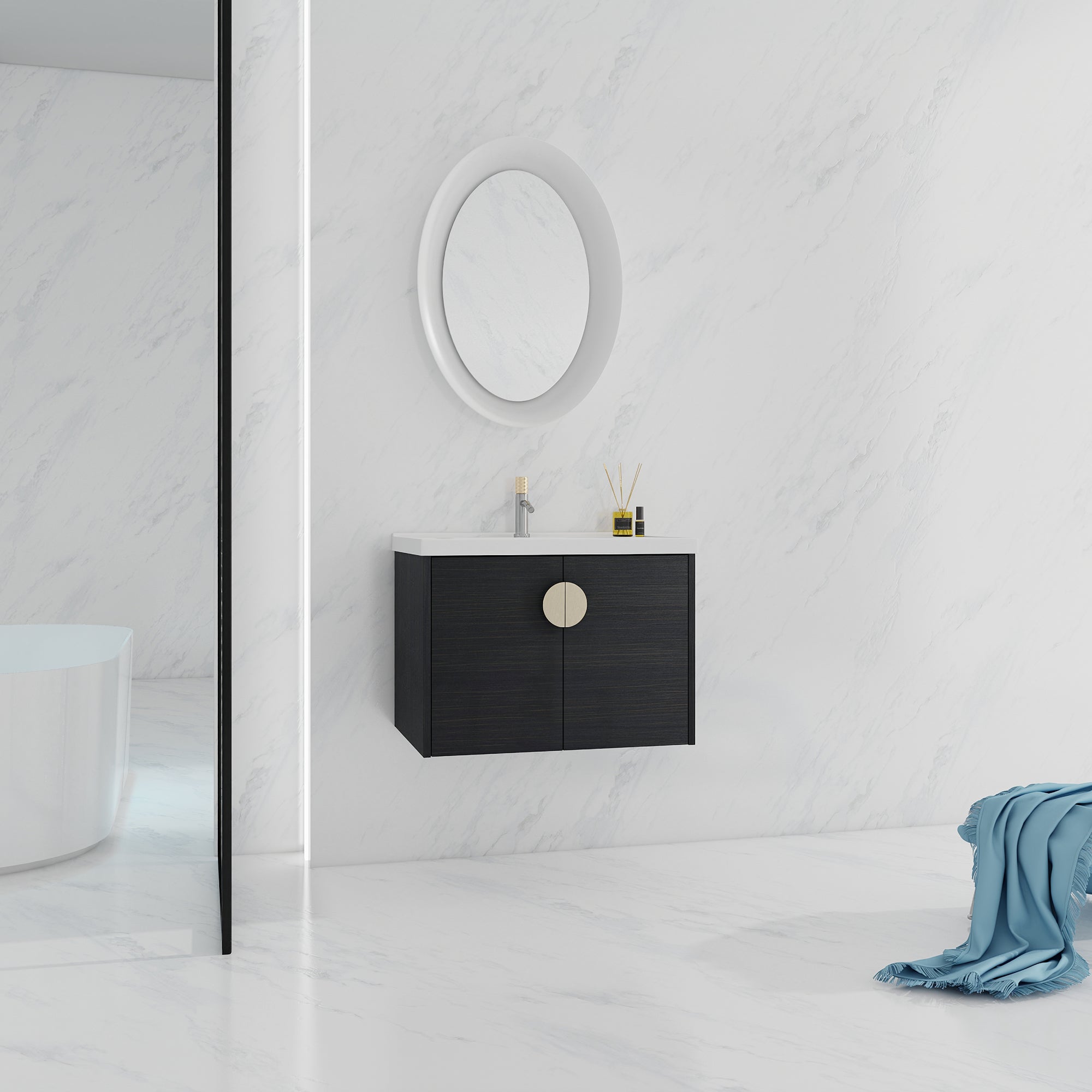 36 Inch Plywood Wall Mounted Bathroom Vanity Set with Integrated Drop-Shaped Resin Sink