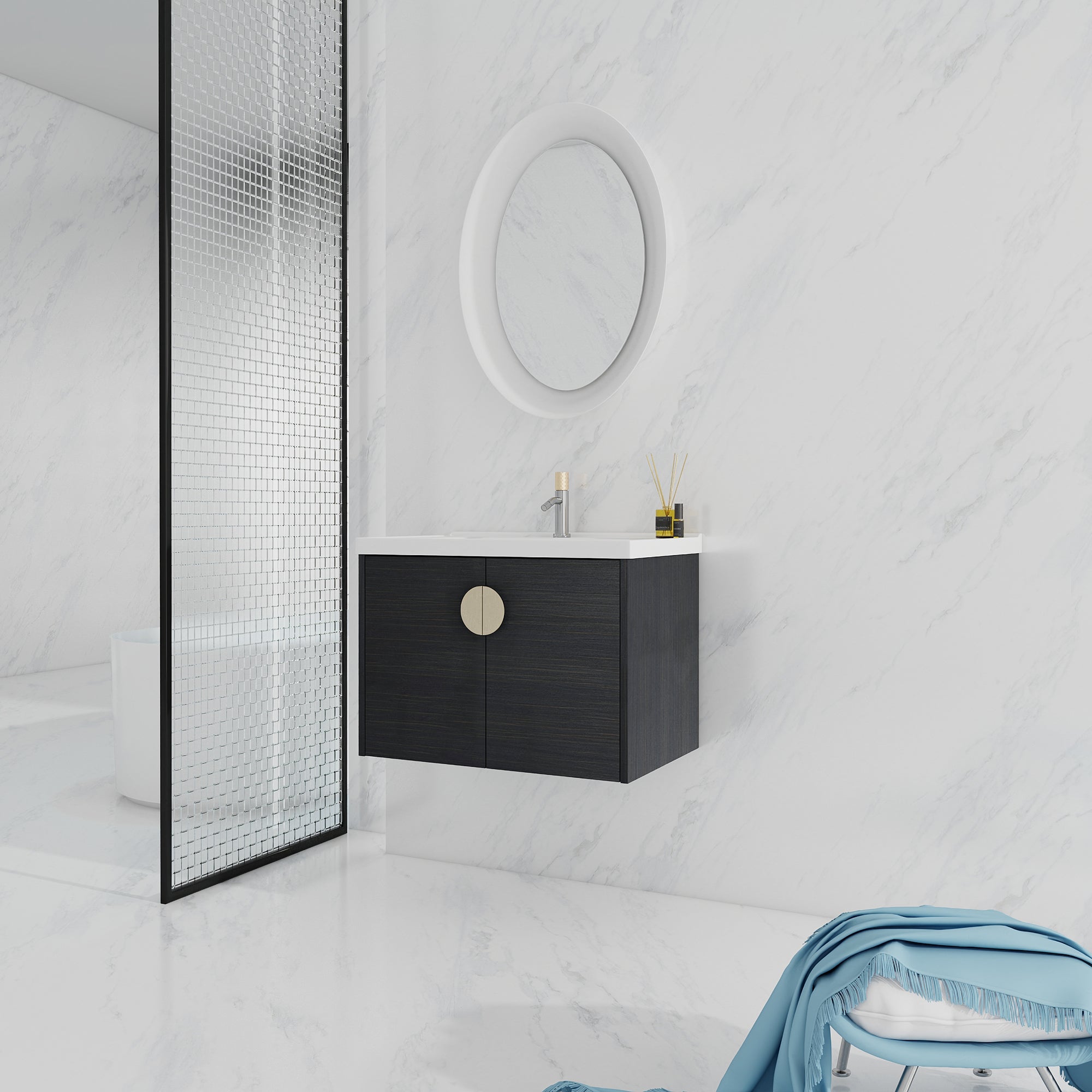36 Inch Plywood Wall Mounted Bathroom Vanity Set with Integrated Drop-Shaped Resin Sink