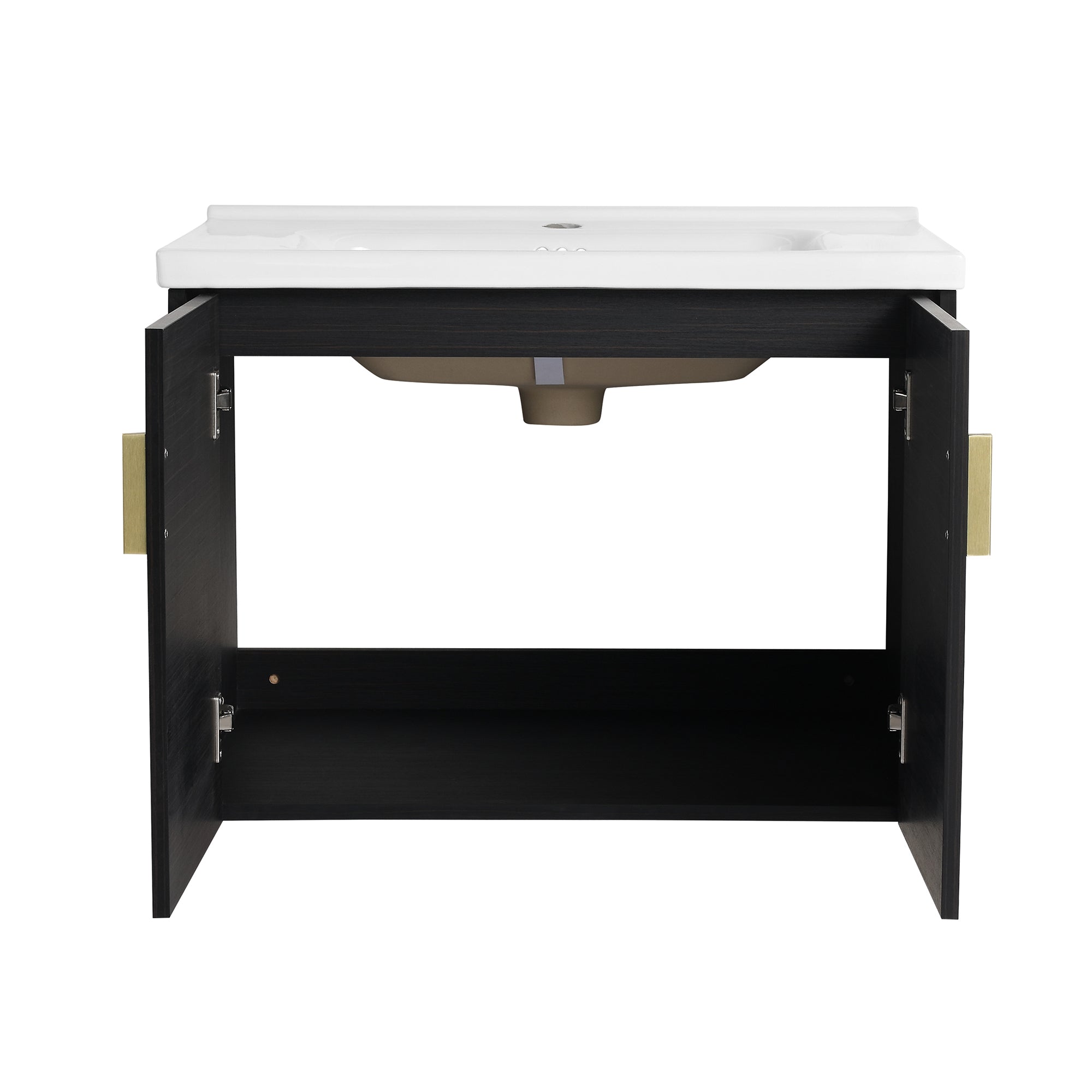 36 Inch Plywood Wall Mounted Bathroom Vanity Set with Integrated Drop-Shaped Resin Sink