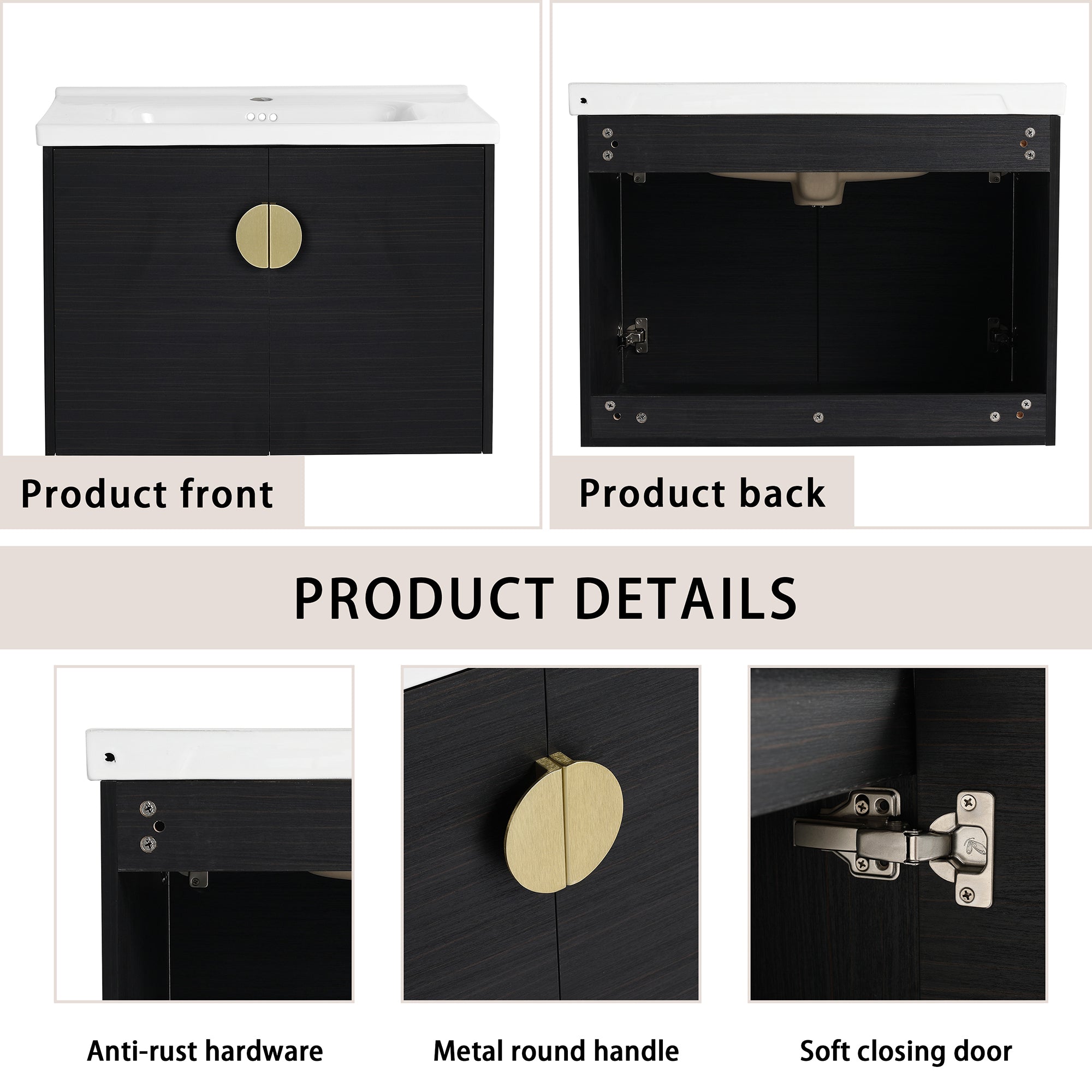 36 Inch Plywood Wall Mounted Bathroom Vanity Set with Integrated Drop-Shaped Resin Sink