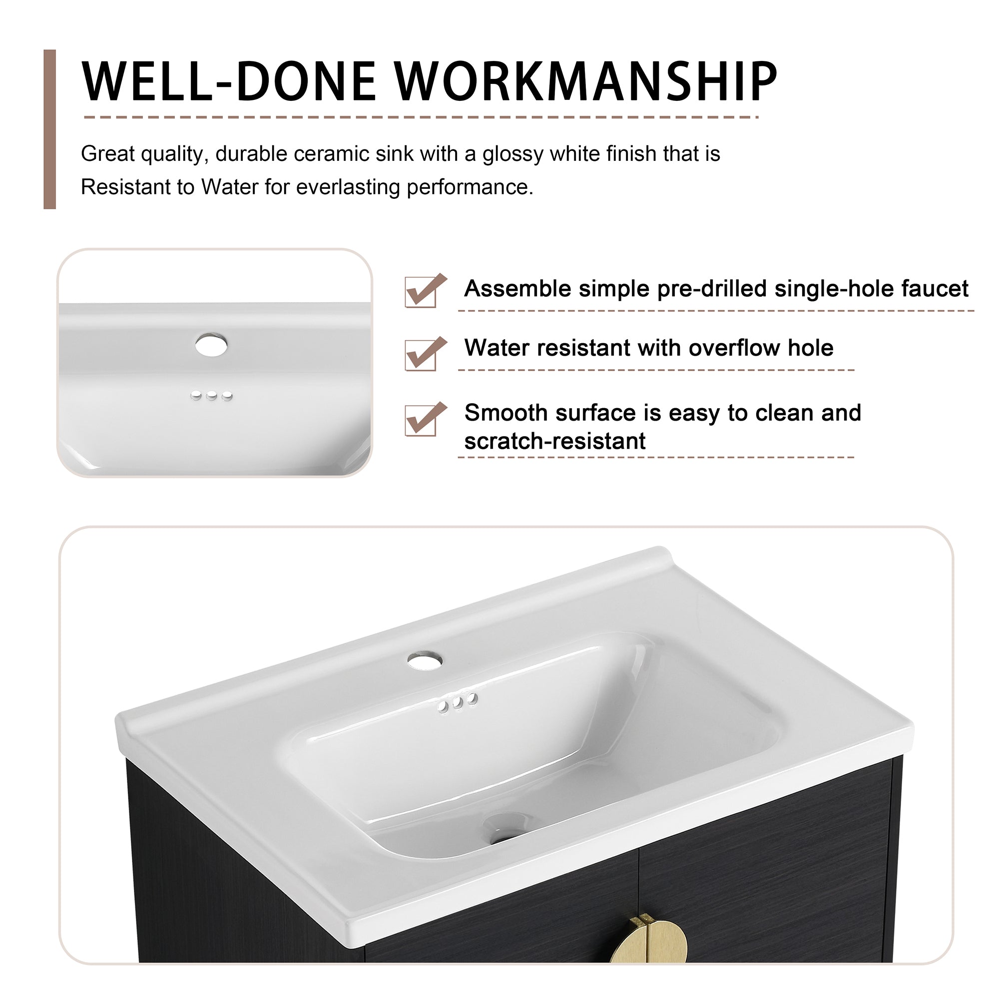 36 Inch Plywood Wall Mounted Bathroom Vanity Set with Integrated Drop-Shaped Resin Sink